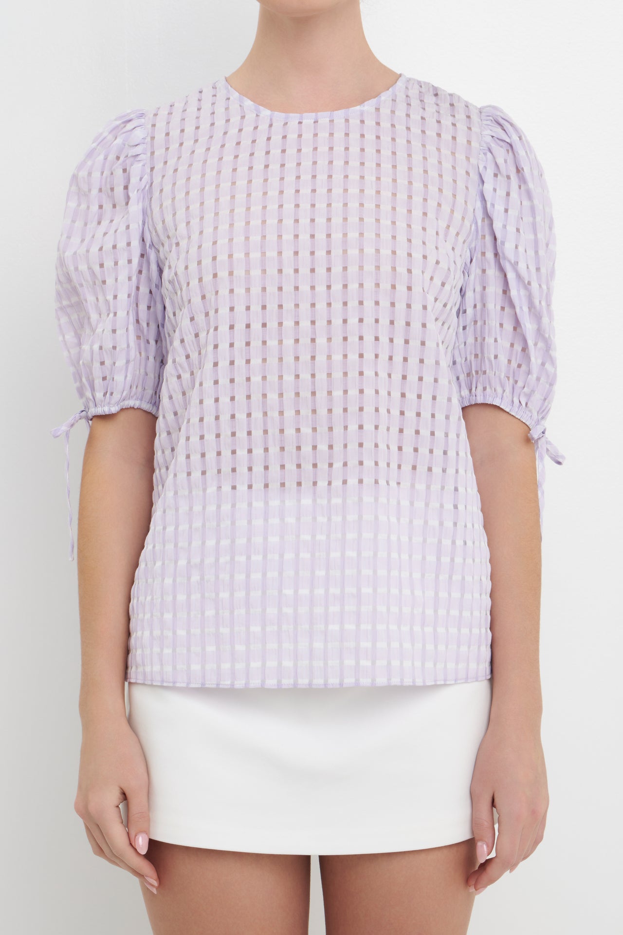 ENGLISH FACTORY - Checked Sheer Puff Sleeve Blouse - TOPS available at Objectrare