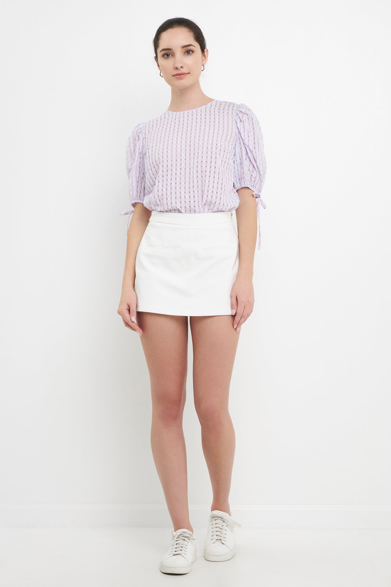 ENGLISH FACTORY - Checked Sheer Puff Sleeve Blouse - TOPS available at Objectrare