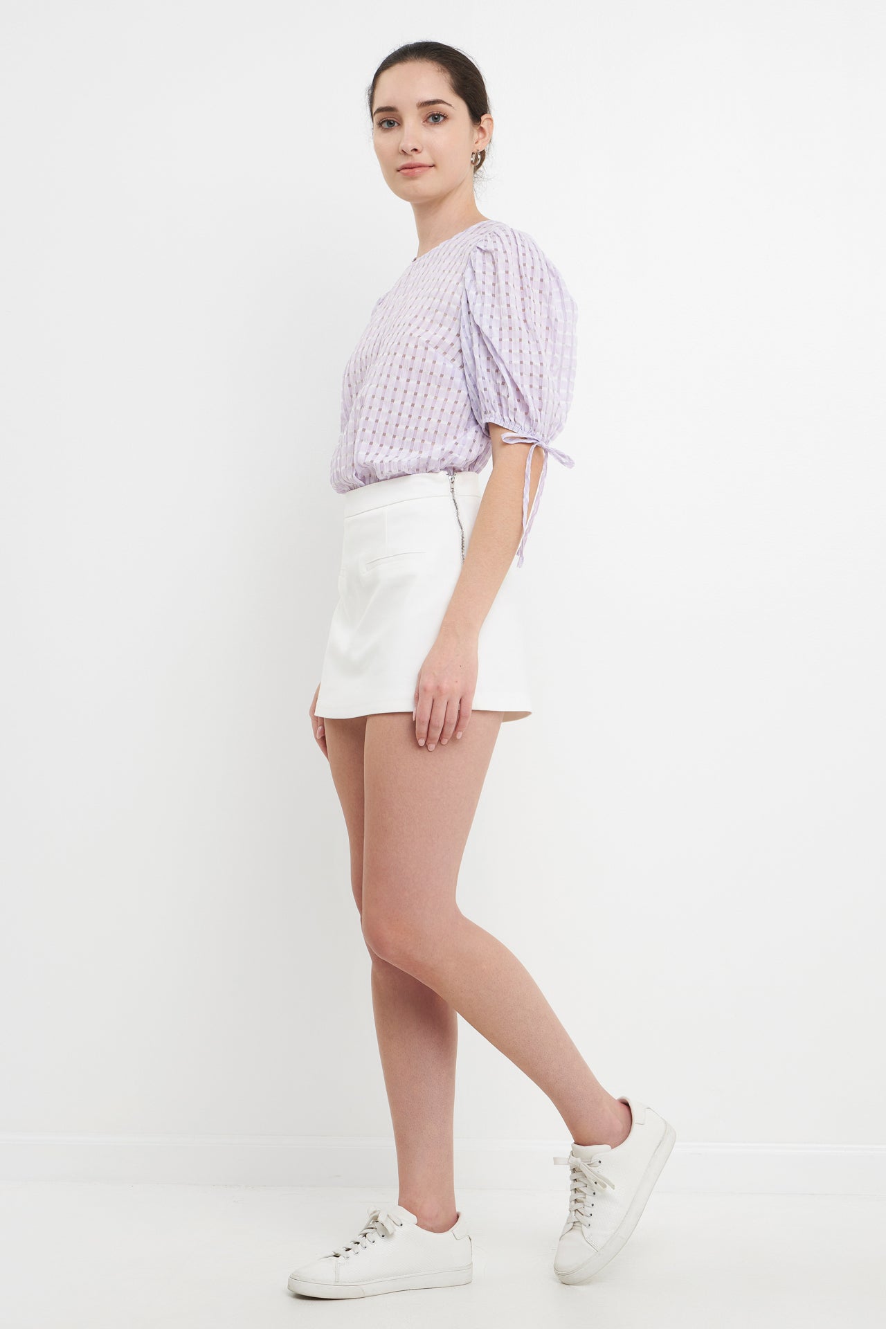 ENGLISH FACTORY - Checked Sheer Puff Sleeve Blouse - TOPS available at Objectrare