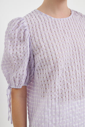 Checked Sheer Puff Sleeve Blouse
