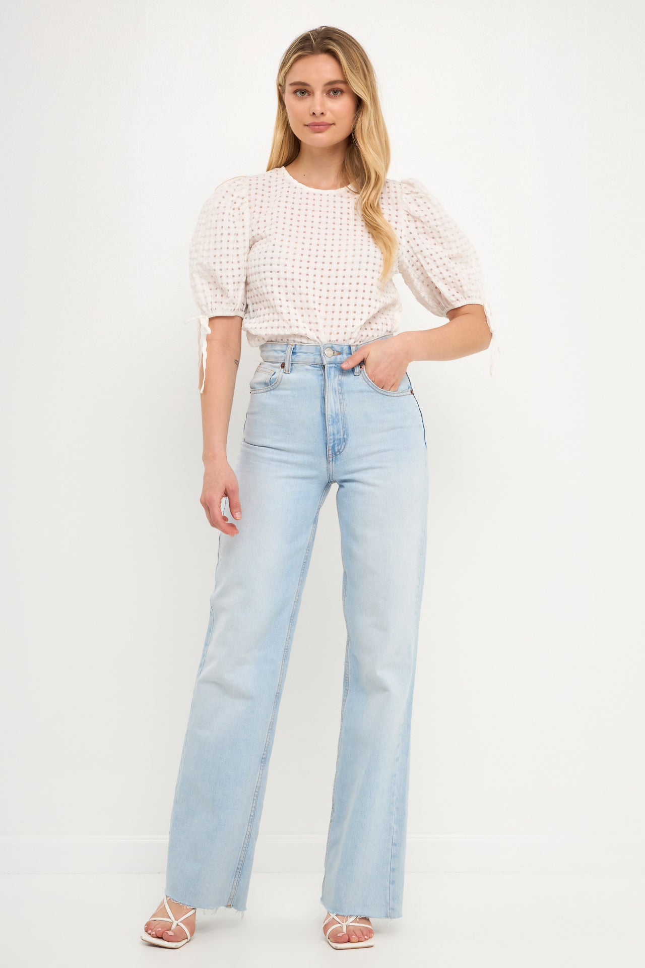 ENGLISH FACTORY - Checked Sheer Puff Sleeve Blouse - TOPS available at Objectrare