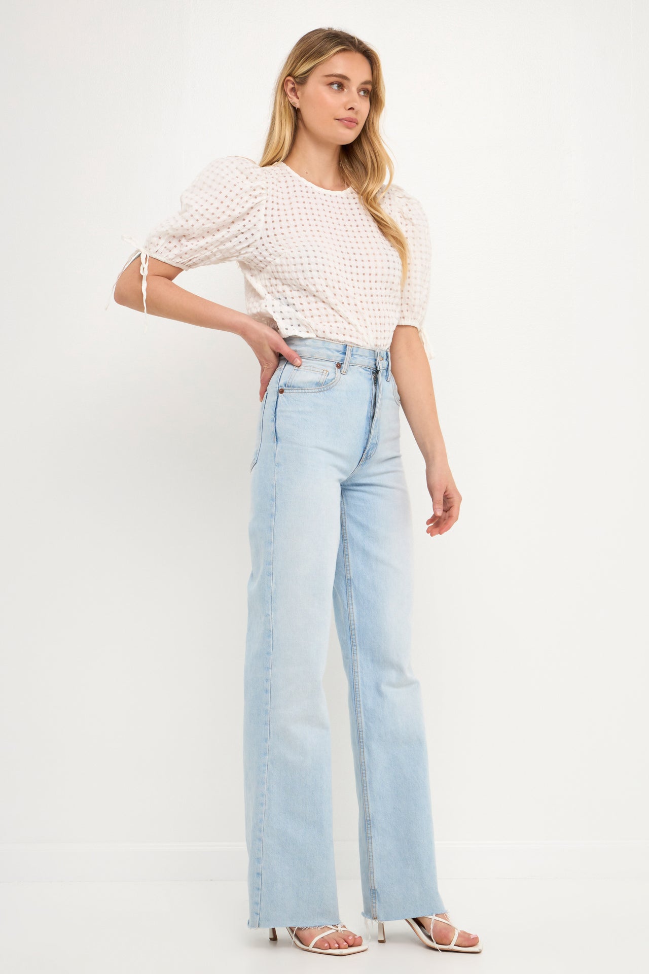 ENGLISH FACTORY - Checked Sheer Puff Sleeve Blouse - TOPS available at Objectrare