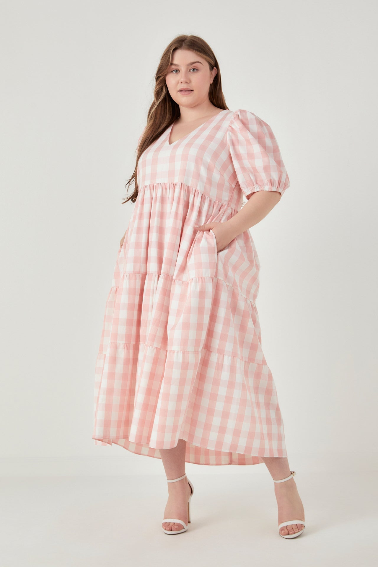 ENGLISH FACTORY - Gingham Puff Sleeve Tiered Maxi Dress - DRESSES available at Objectrare
