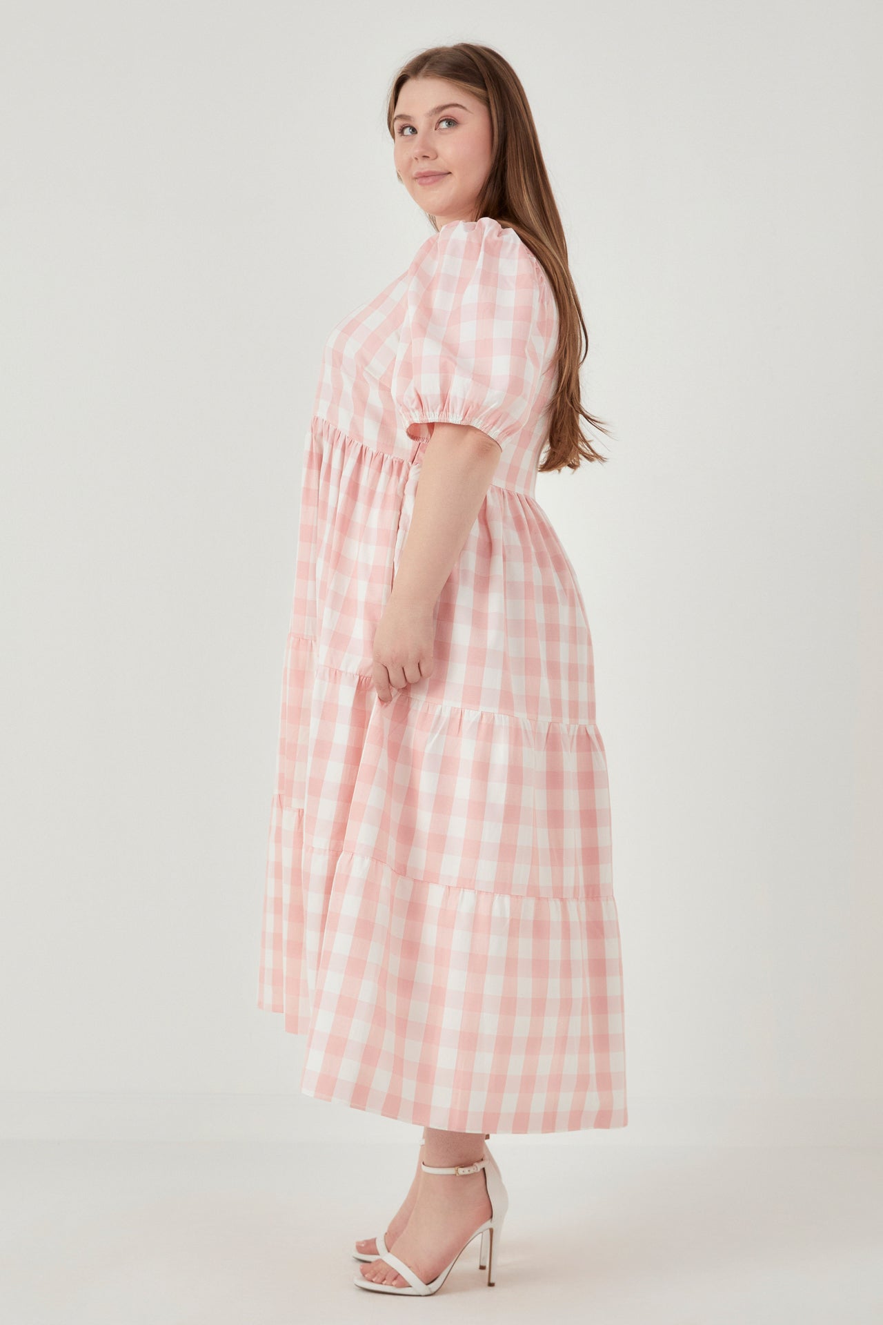 ENGLISH FACTORY - Gingham Puff Sleeve Tiered Maxi Dress - DRESSES available at Objectrare