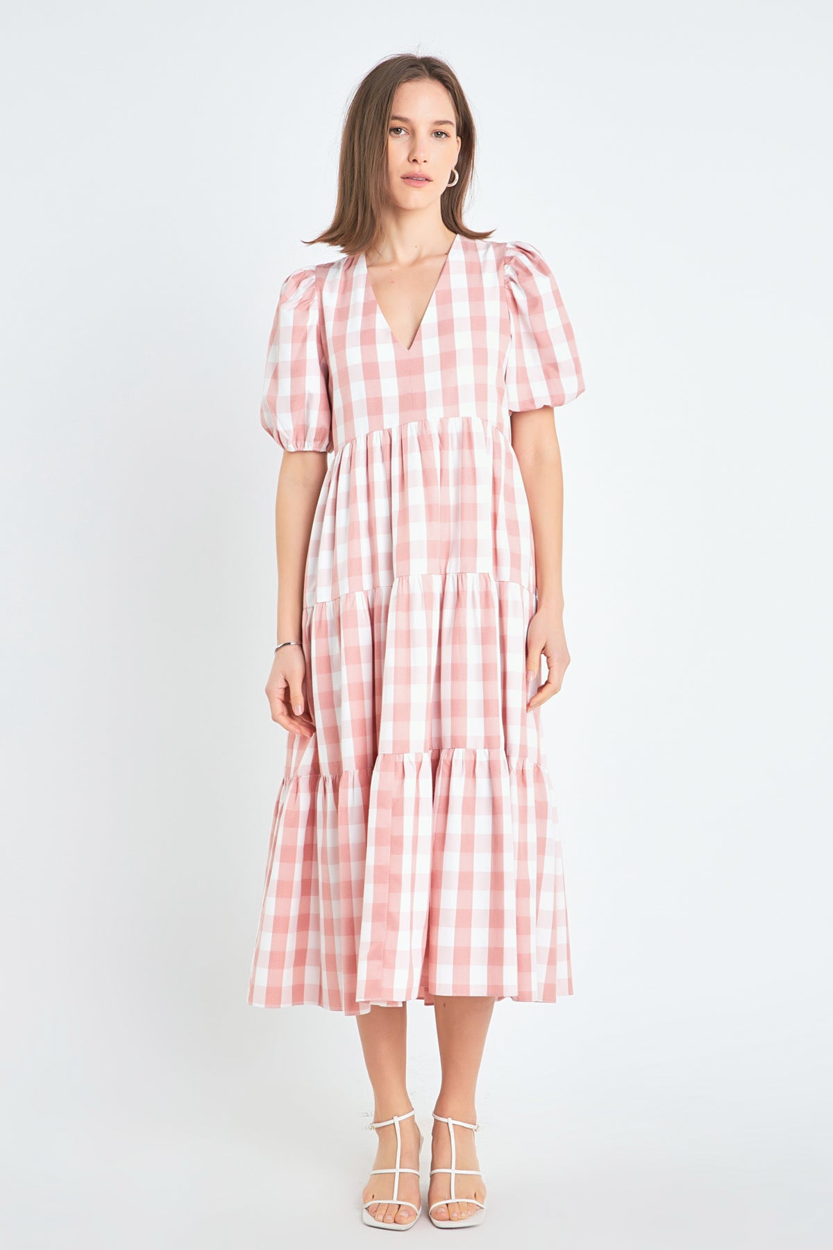 ENGLISH FACTORY - English Factory - Gingham Puff Sleeve Midi Dress - DRESSES available at Objectrare