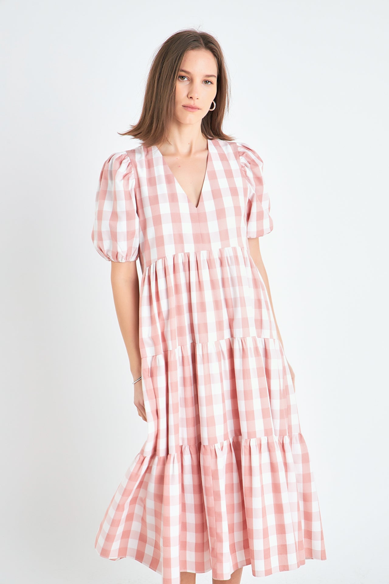 ENGLISH FACTORY - Gingham Puff Sleeve Midi Dress - DRESSES available at Objectrare