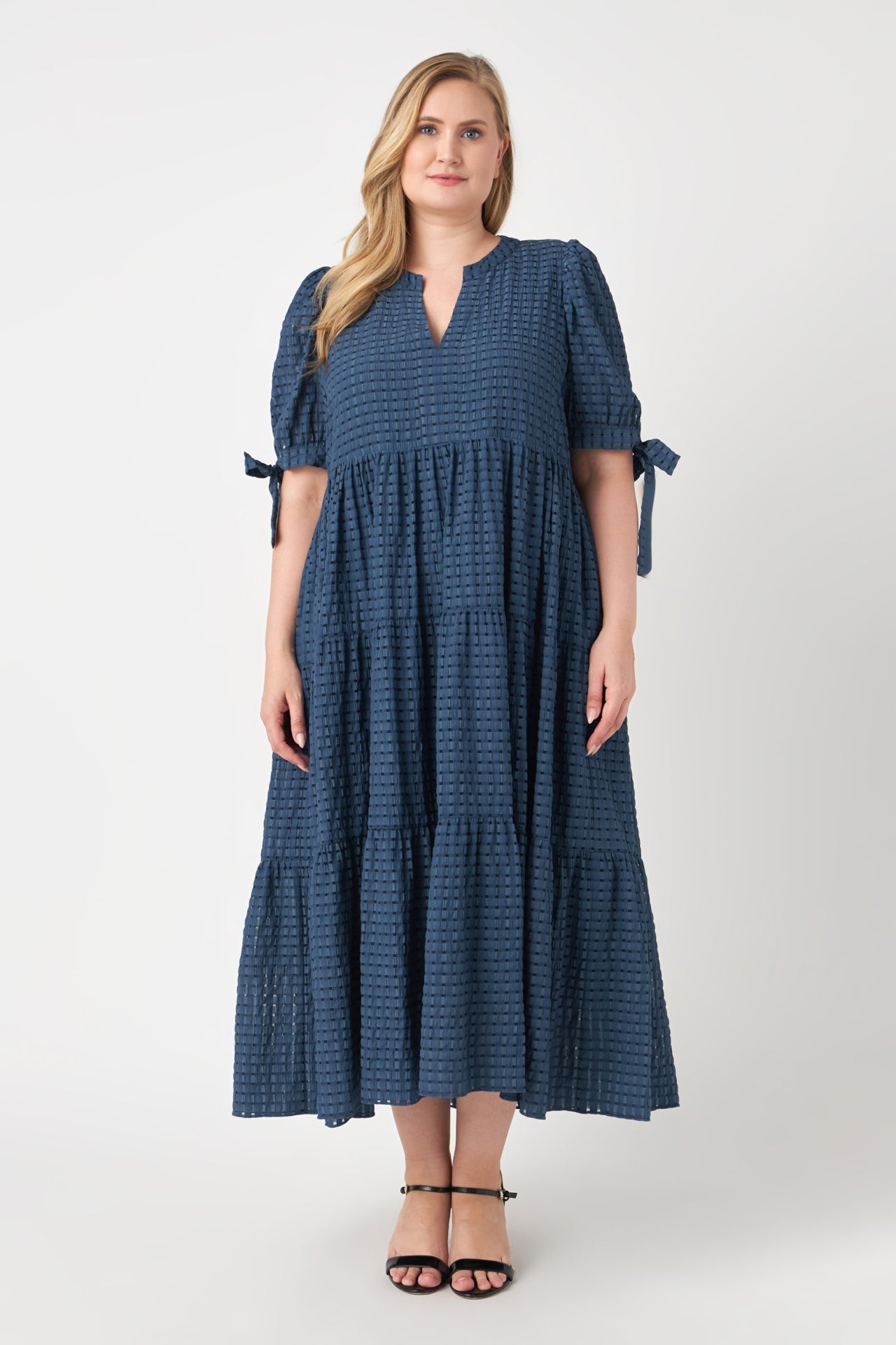 ENGLISH FACTORY - Gingham Tiered Midi Dress with Bow Tie Sleeves- Sold Out - DRESSES available at Objectrare