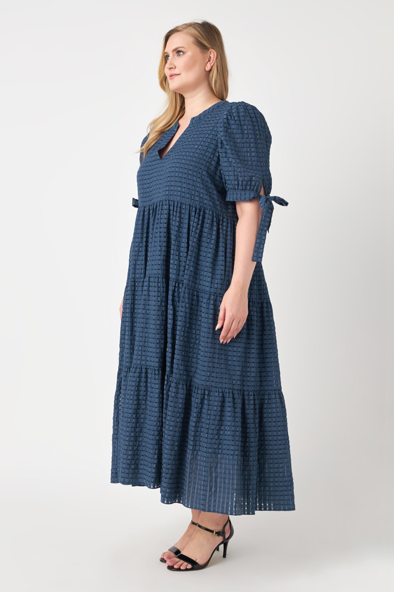 ENGLISH FACTORY - Gingham Tiered Midi Dress with Bow Tie Sleeves- Sold Out - DRESSES available at Objectrare