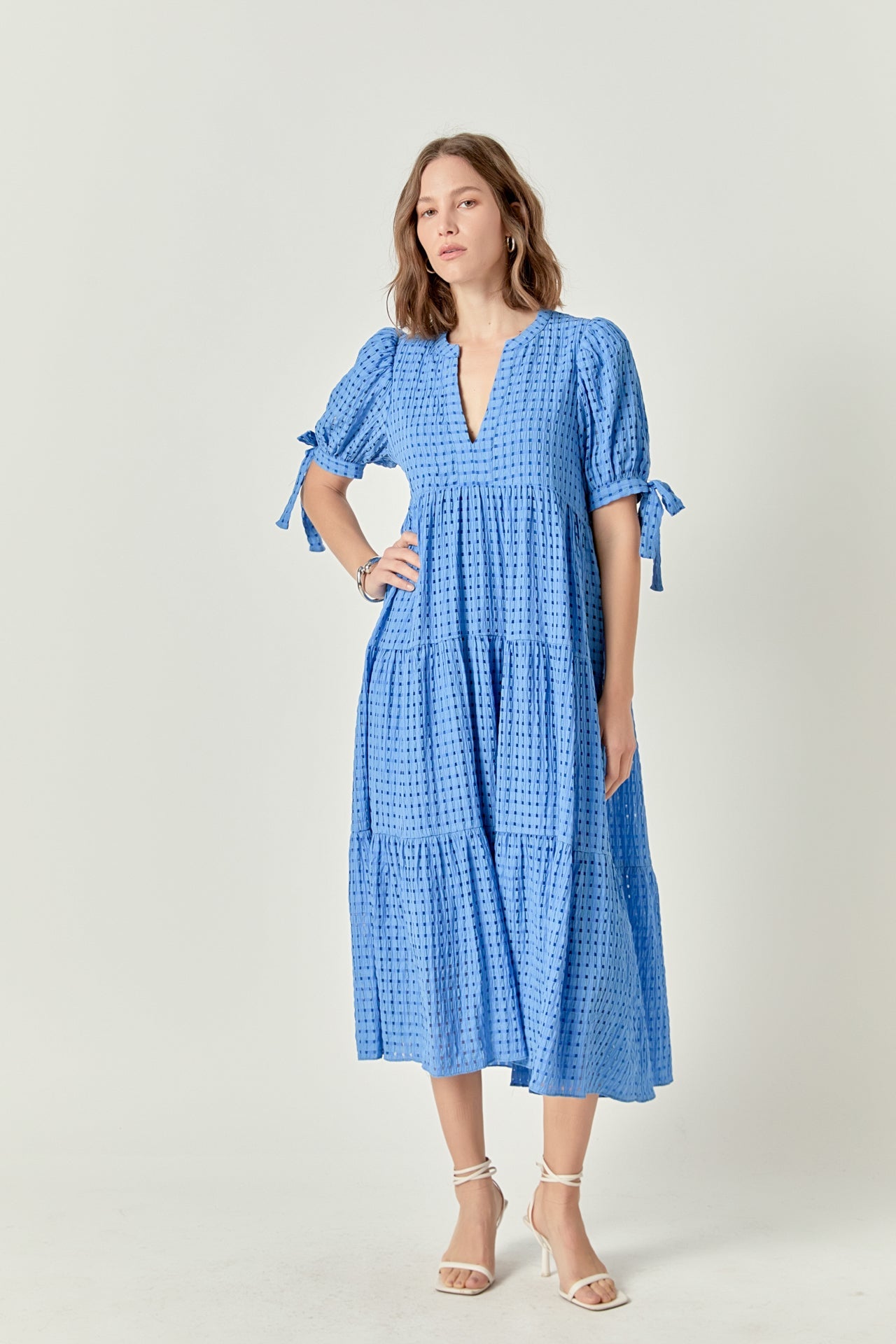 ENGLISH FACTORY - Gingham Tiered Midi Dress - DRESSES available at Objectrare