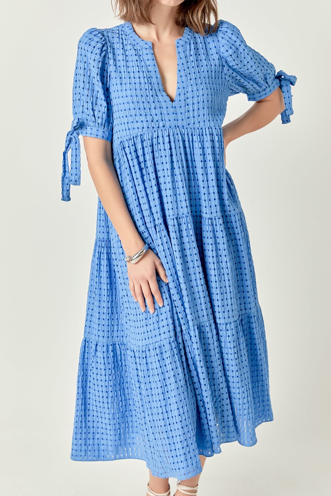 ENGLISH FACTORY - Gingham Tiered Midi Dress - DRESSES available at Objectrare