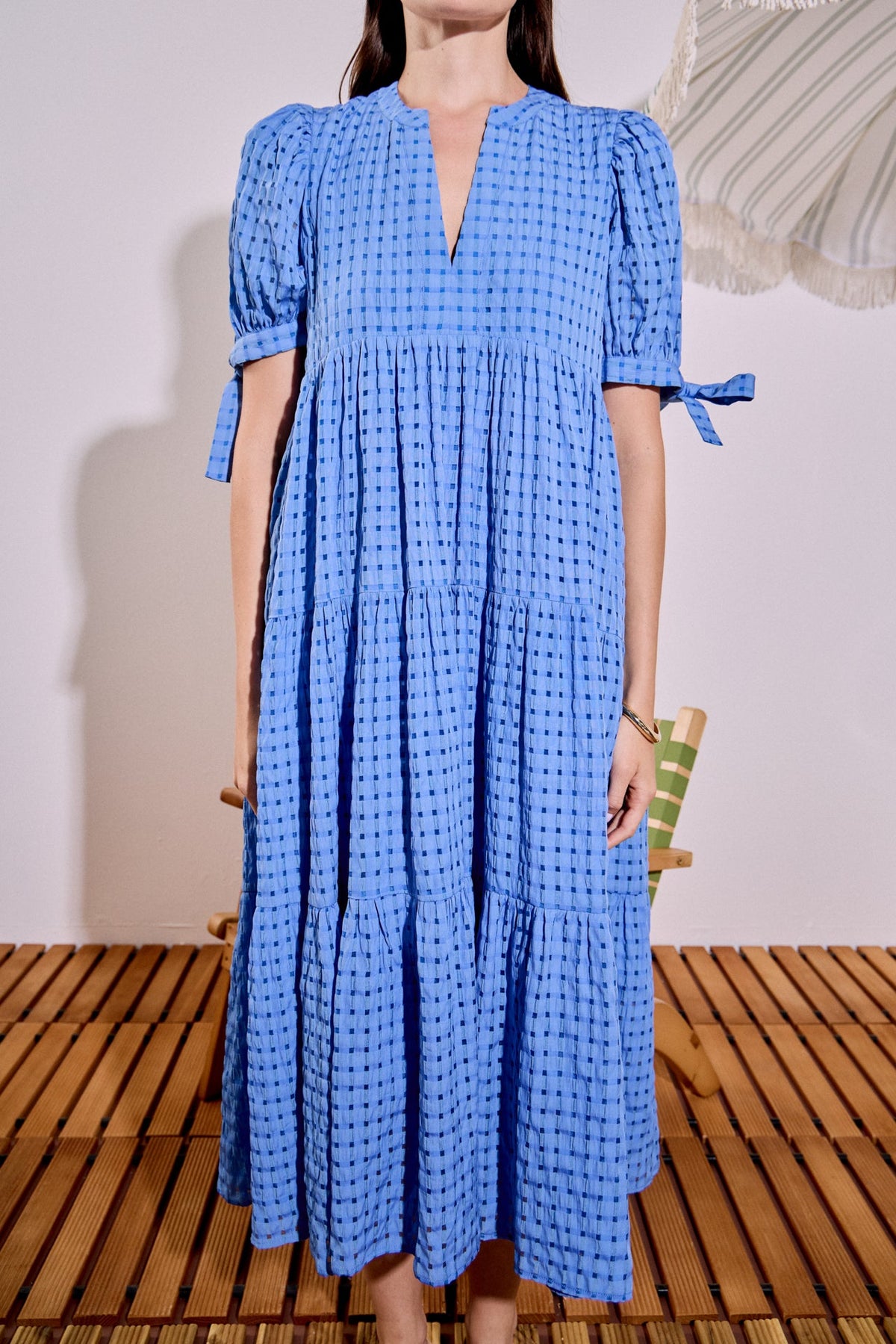 ENGLISH FACTORY - Gingham Tiered Midi Dress - DRESSES available at Objectrare
