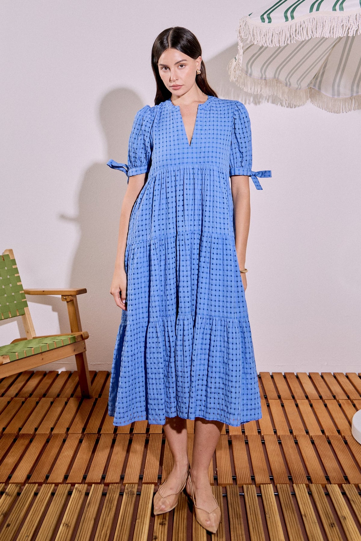 ENGLISH FACTORY - Gingham Tiered Midi Dress - DRESSES available at Objectrare