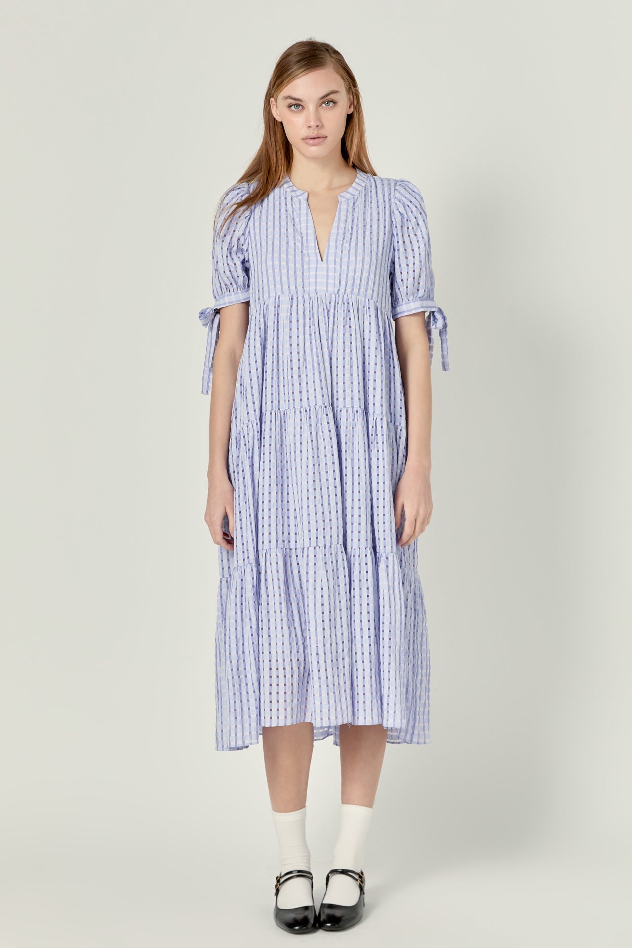ENGLISH FACTORY - Gingham Tiered Midi Dress - DRESSES available at Objectrare