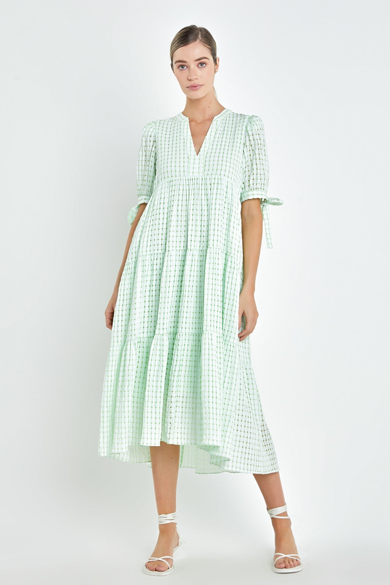 ENGLISH FACTORY - Gingham Tiered Midi Dress - DRESSES available at Objectrare