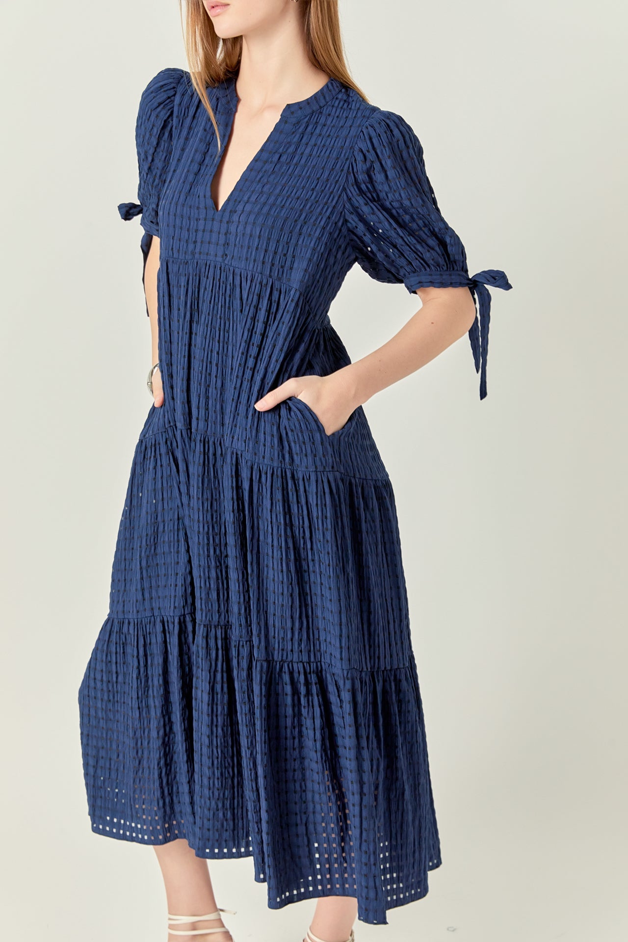 ENGLISH FACTORY - Gingham Tiered Midi Dress - DRESSES available at Objectrare