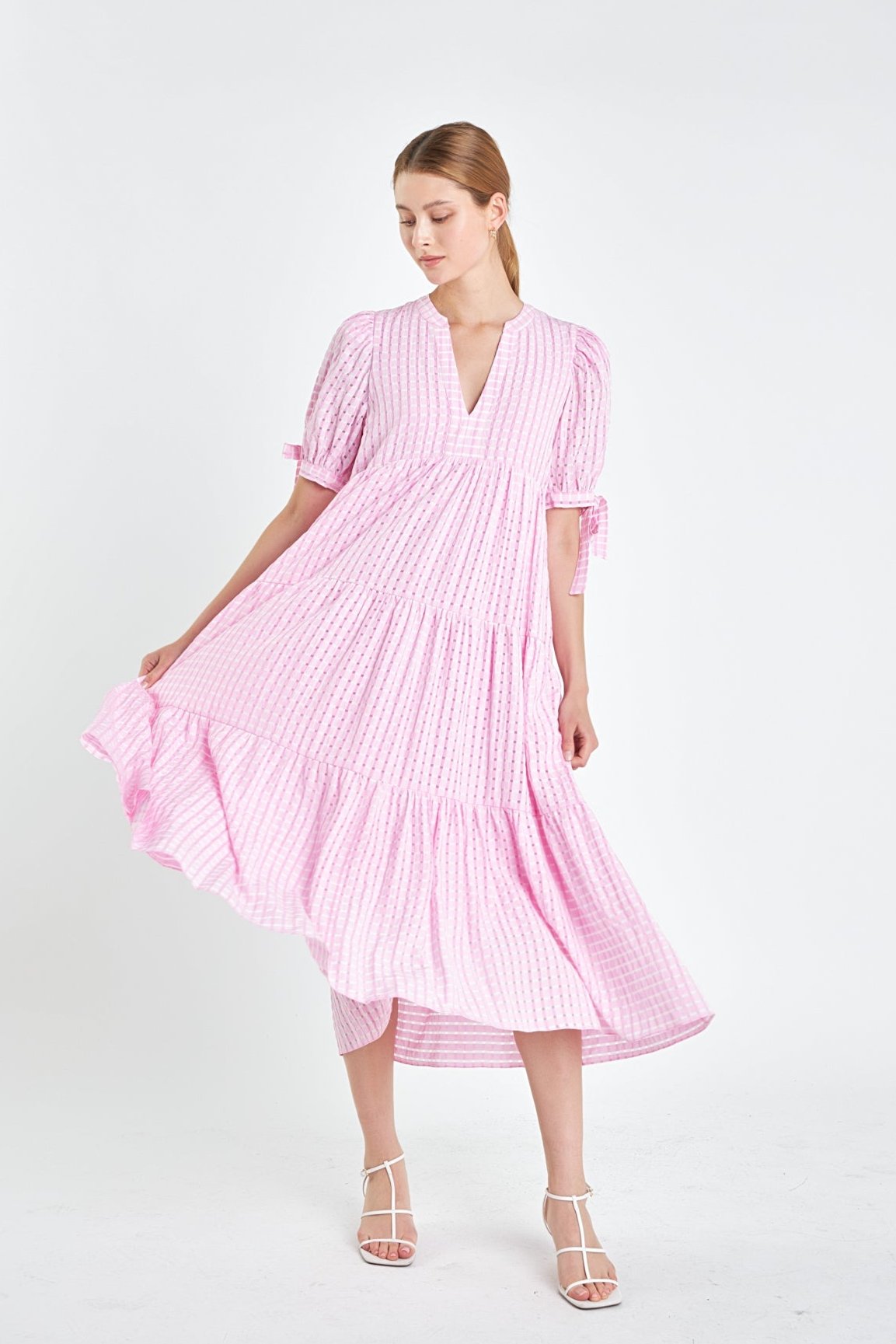 ENGLISH FACTORY - Gingham Tiered Midi Dress - DRESSES available at Objectrare