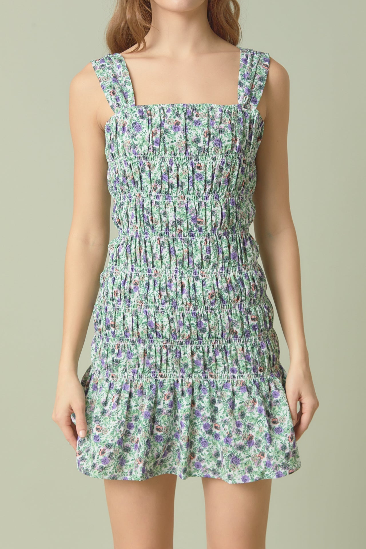 ENDLESS ROSE - Floral Scooped Back Mini Ruffled Dress - DRESSES available at Objectrare