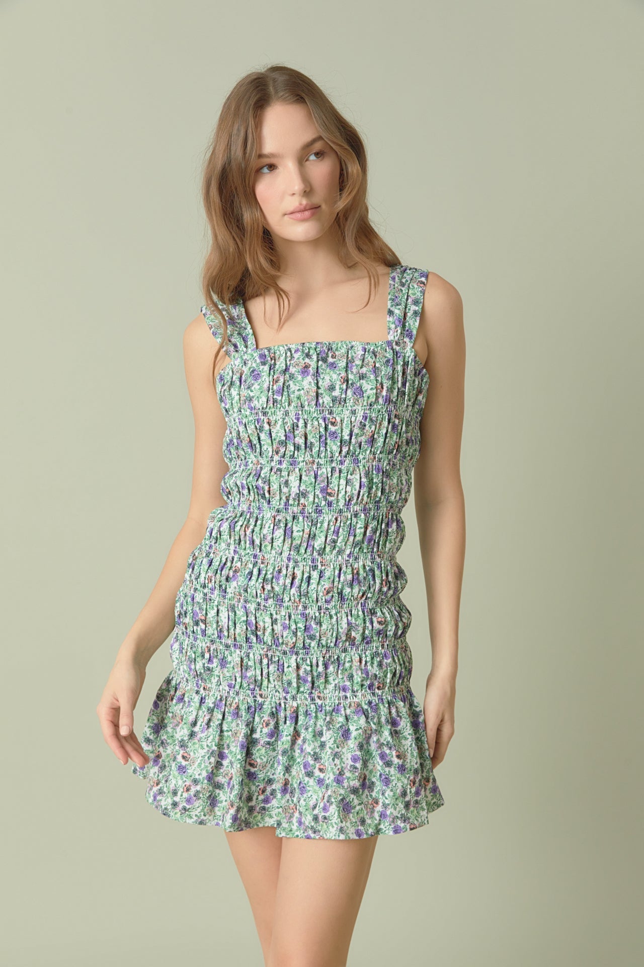 ENDLESS ROSE - Floral Scooped Back Mini Ruffled Dress - DRESSES available at Objectrare