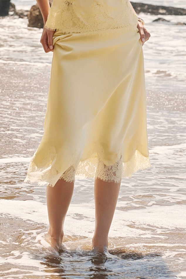 Satin Lace Midi Skirt