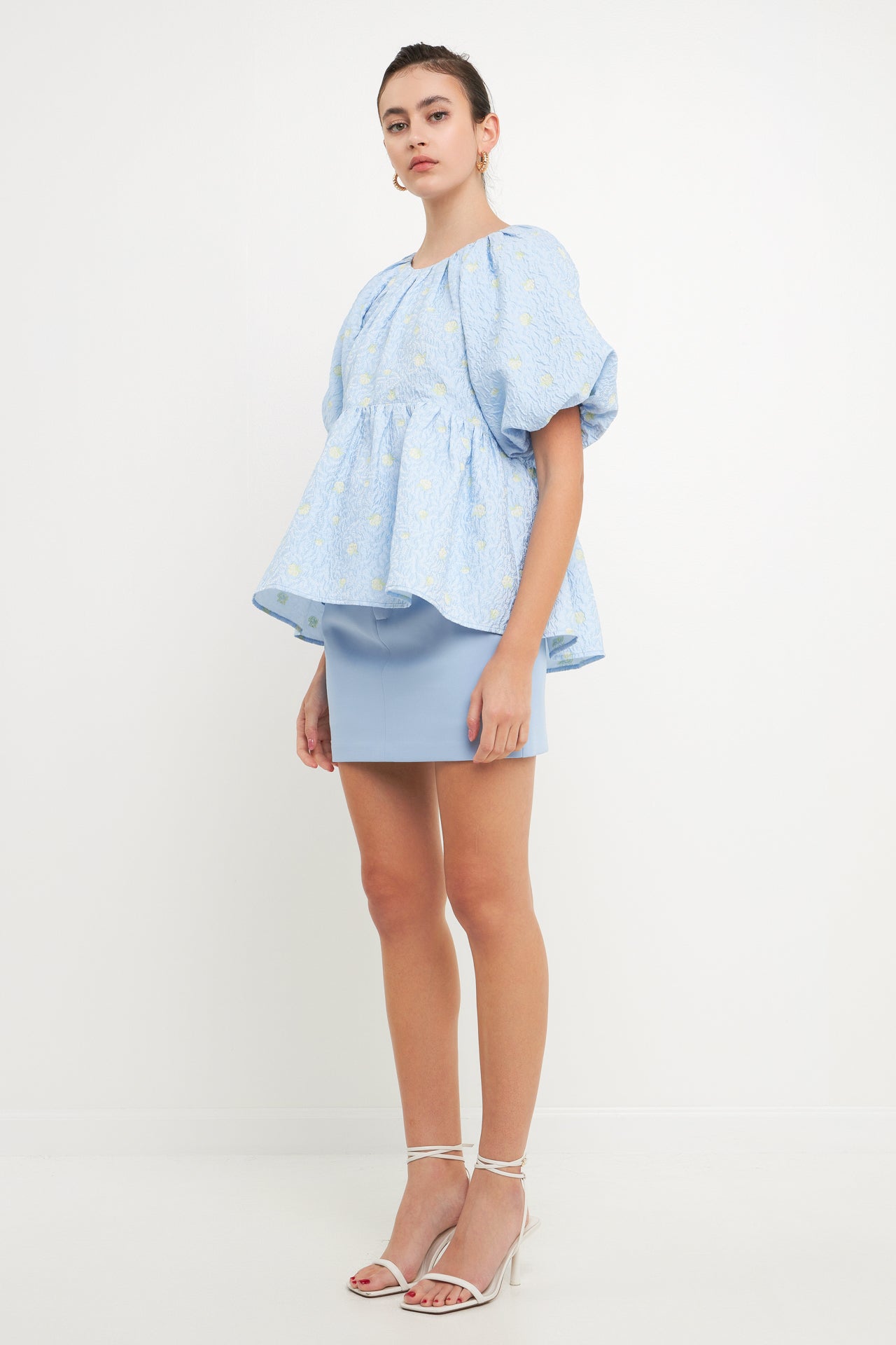 ENDLESS ROSE - Floral Jacquard Spg Tie Flounce Blouse - TOPS available at Objectrare