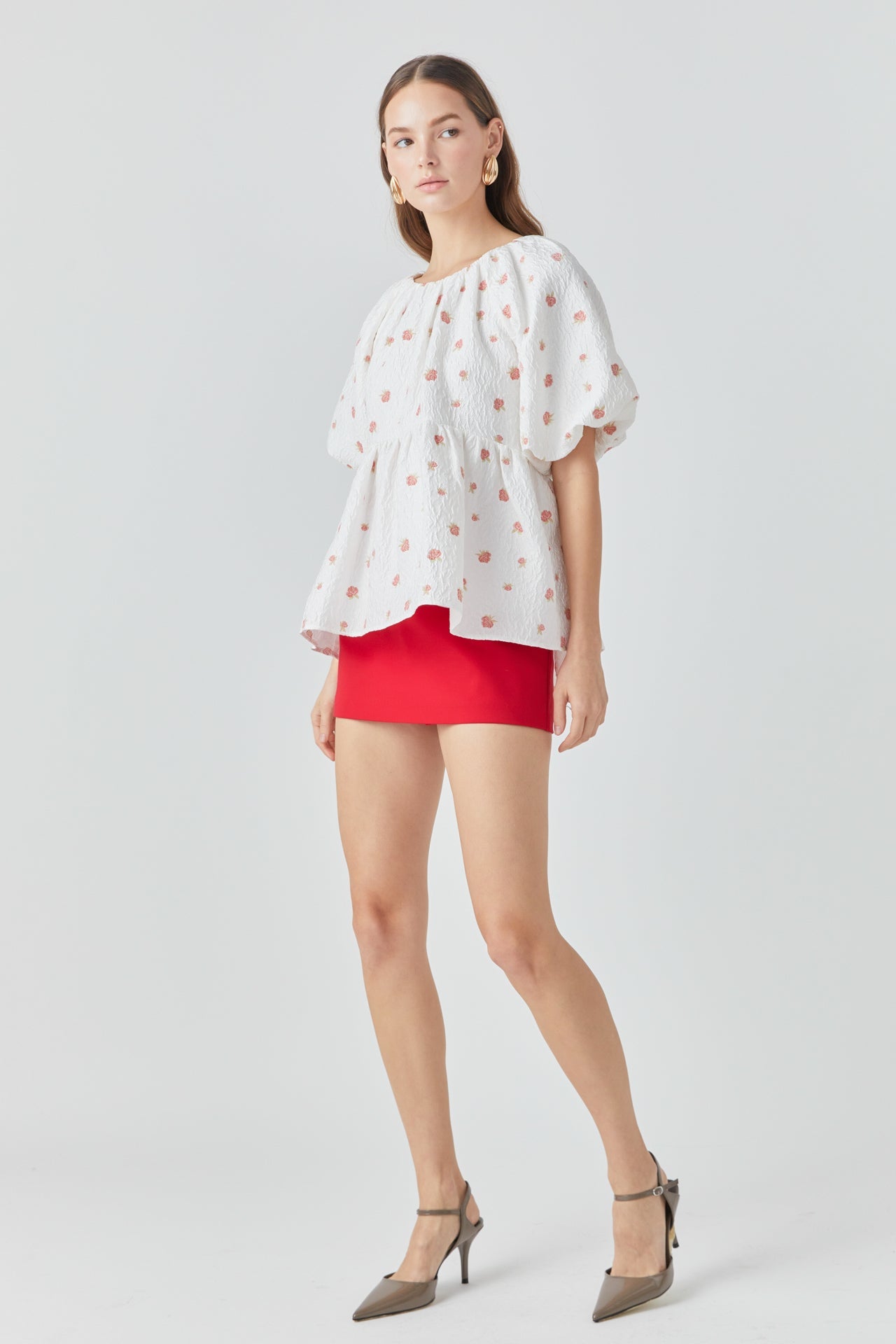 ENDLESS ROSE - Floral Jacquard Spg Tie Flounce Blouse - TOPS available at Objectrare