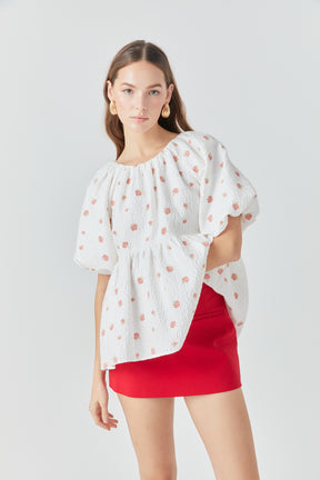 ENDLESS ROSE - Floral Jacquard Spg Tie Flounce Blouse - TOPS available at Objectrare