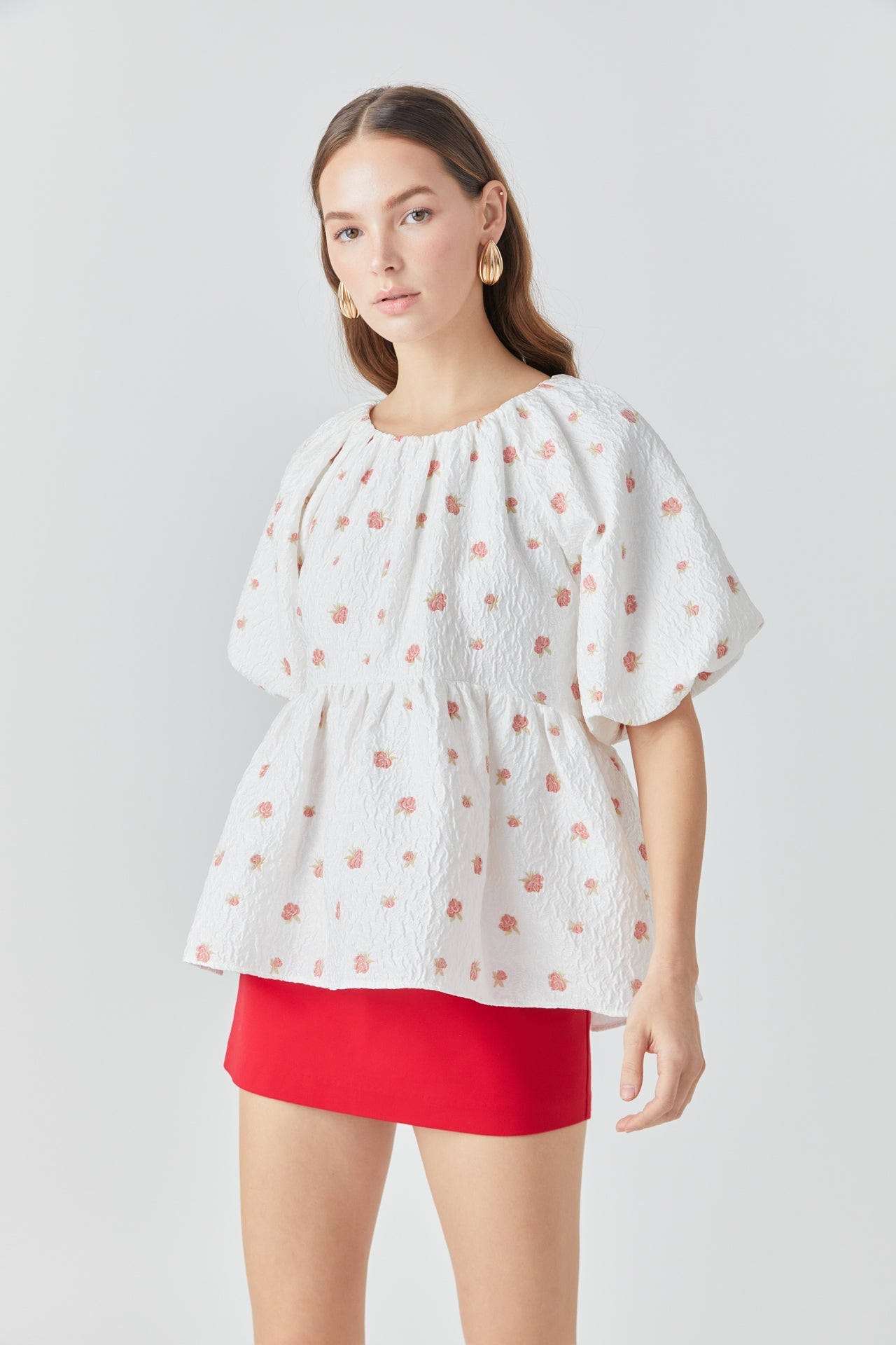 ENDLESS ROSE - Floral Jacquard Spg Tie Flounce Blouse - TOPS available at Objectrare