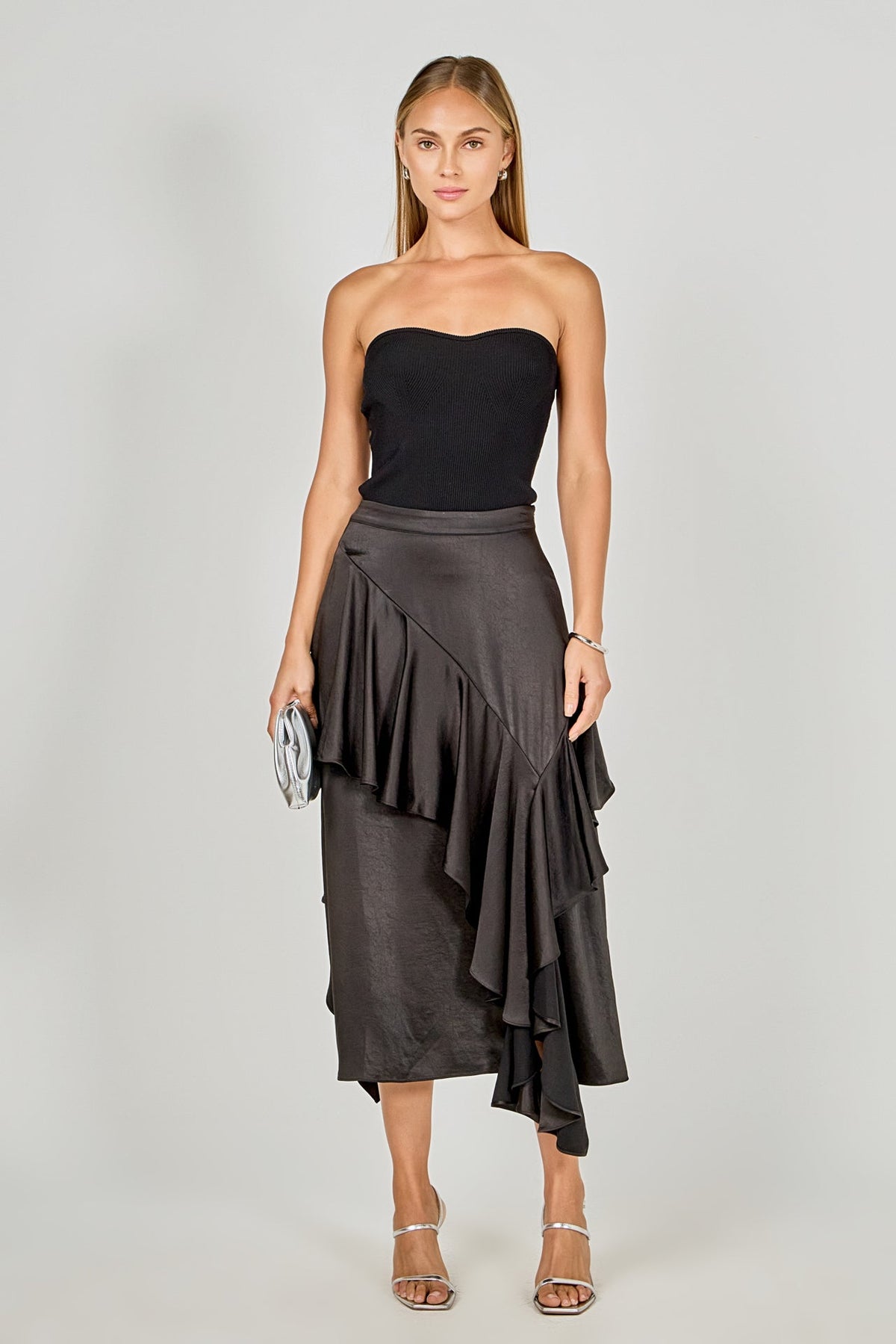 ENDLESS ROSE - Satin Waterfall Midi Skirt - SKIRTS available at Objectrare