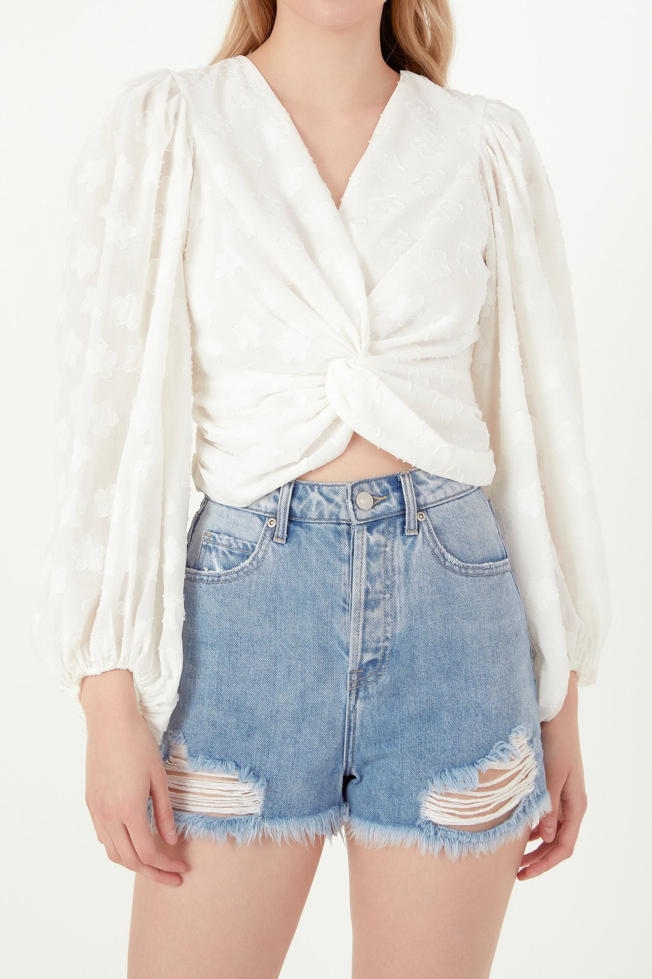 FREE THE ROSES - Floral Embroidered Twist Long Sleeve Top - TOPS available at Objectrare