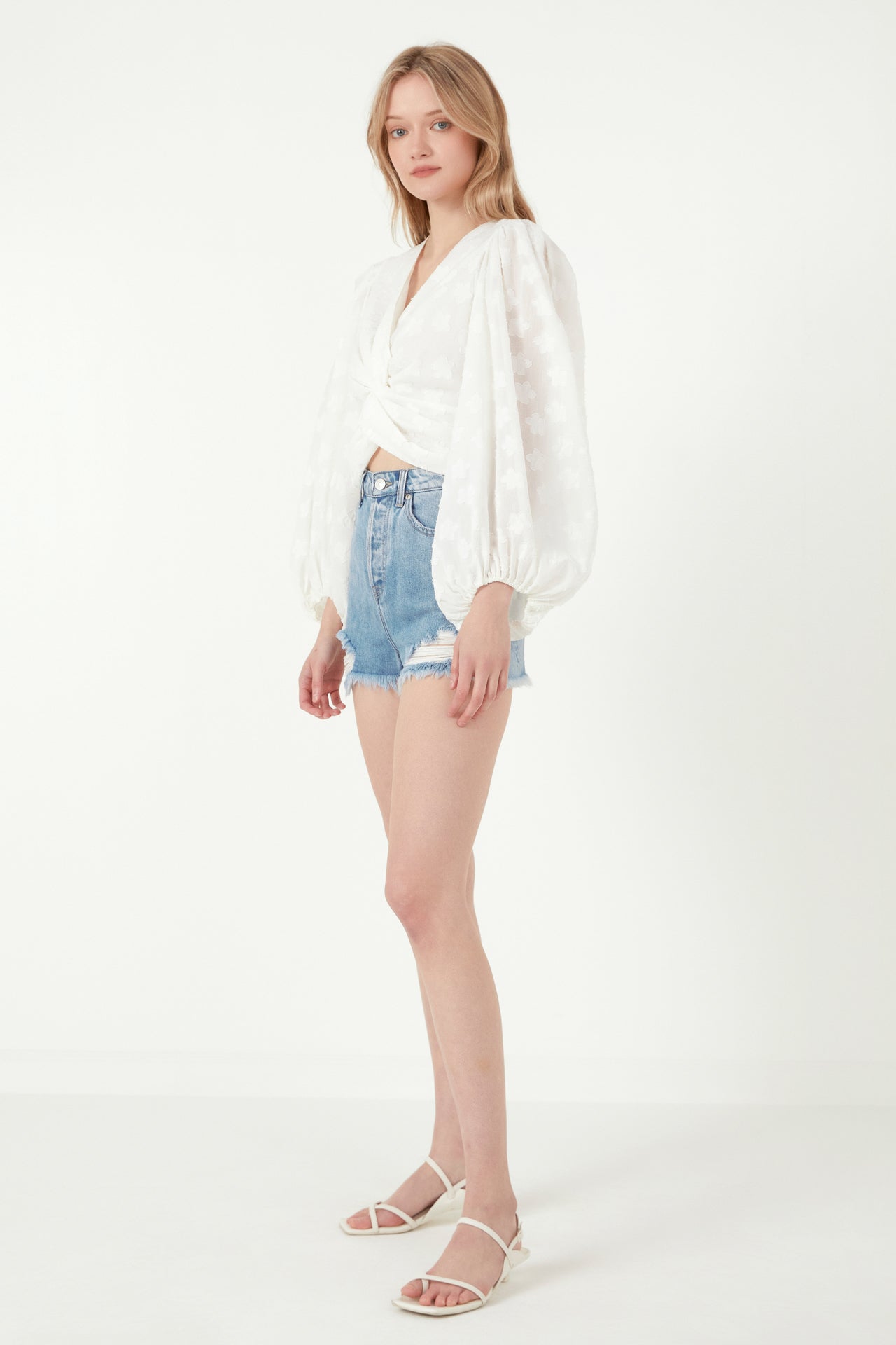 FREE THE ROSES - Floral Embroidered Twist Long Sleeve Top - TOPS available at Objectrare