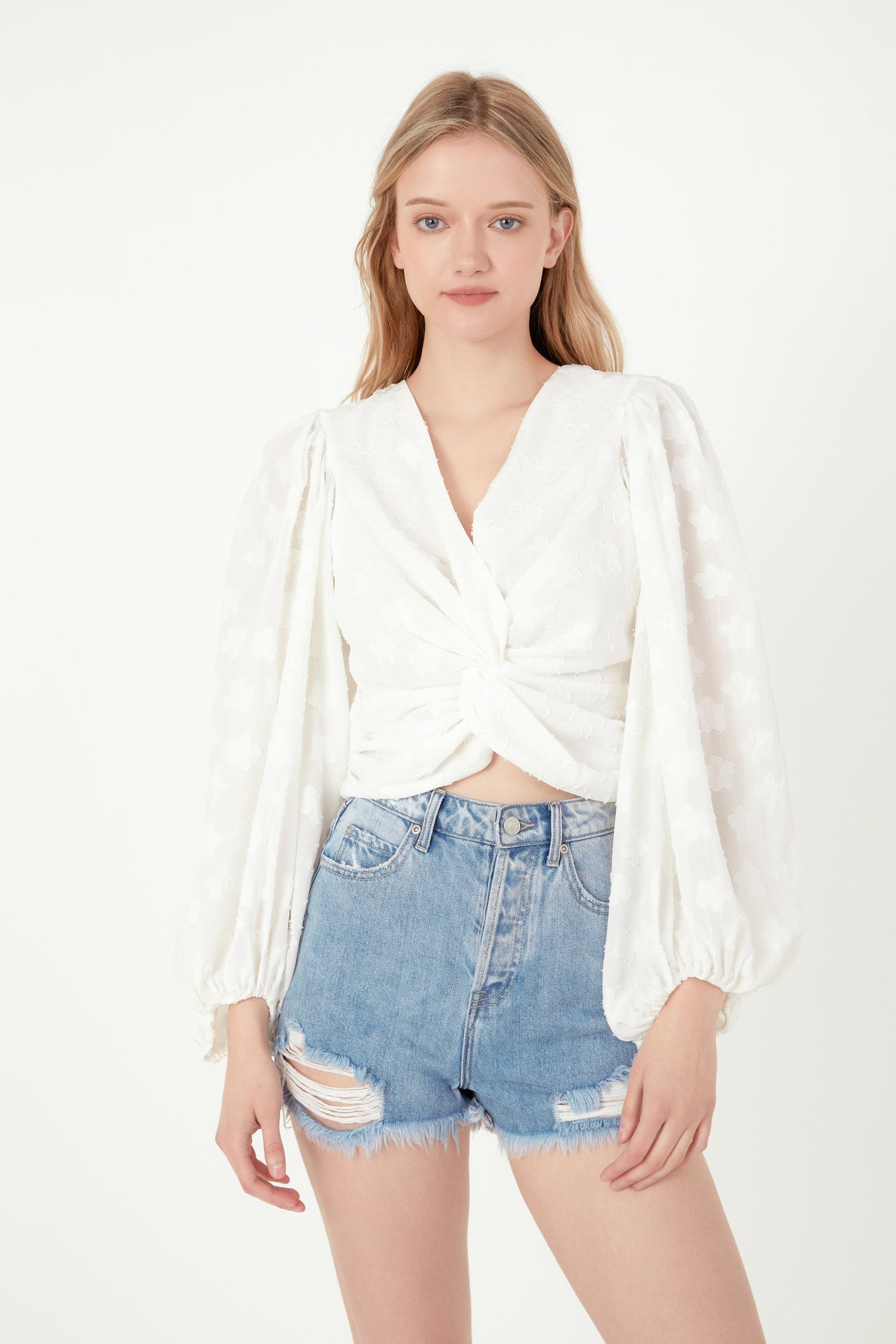 FREE THE ROSES - Floral Embroidered Twist Long Sleeve Top - TOPS available at Objectrare