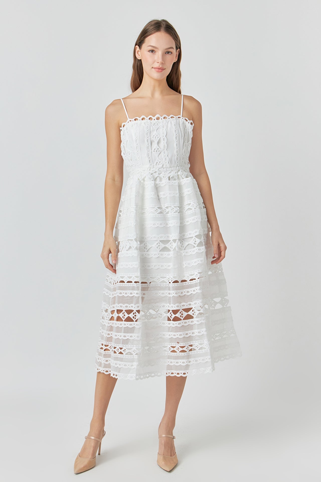 ENDLESS ROSE - Combination Lace Spaghetti Strap Midi - DRESSES available at Objectrare