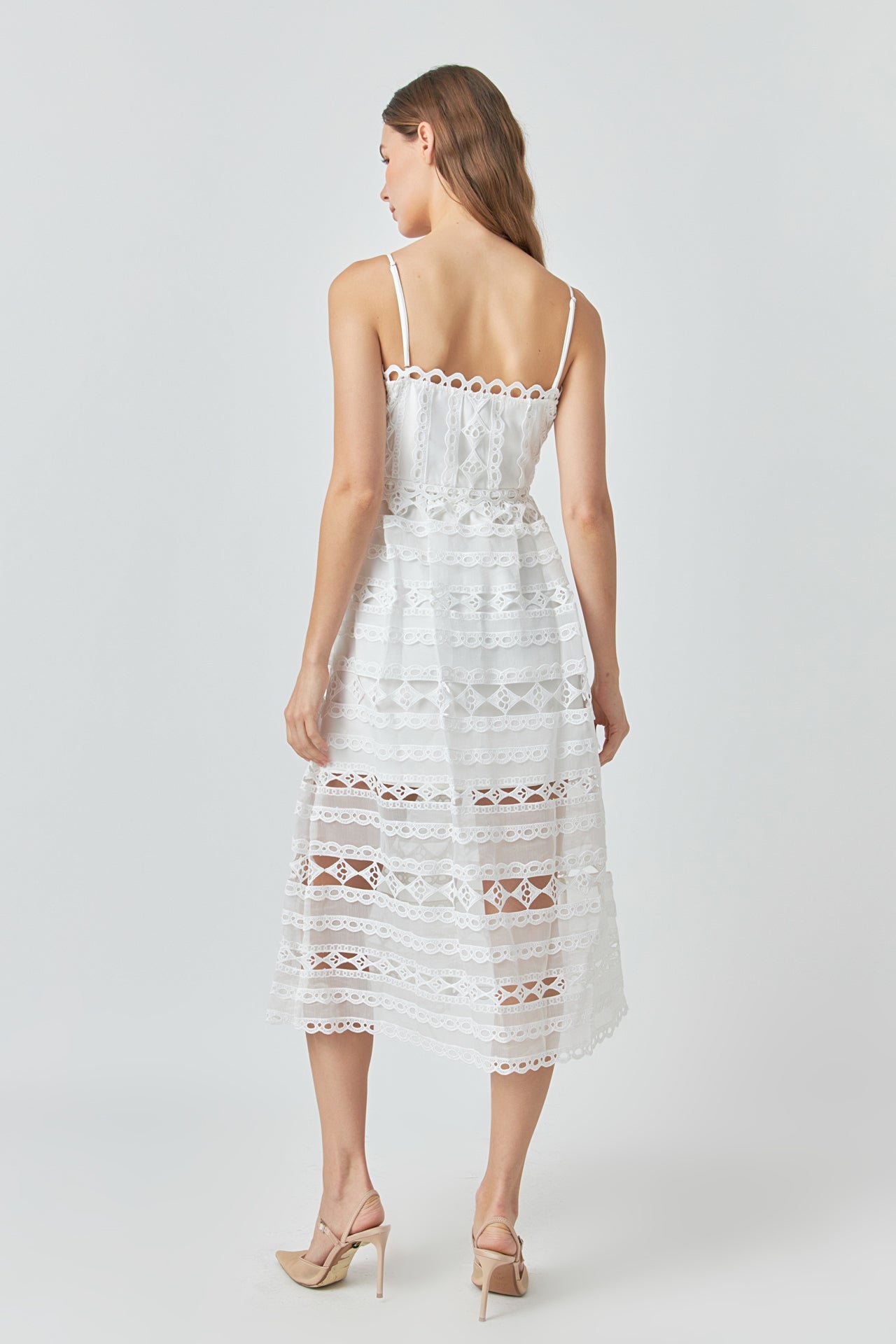 ENDLESS ROSE - Combination Lace Spaghetti Strap Midi - DRESSES available at Objectrare