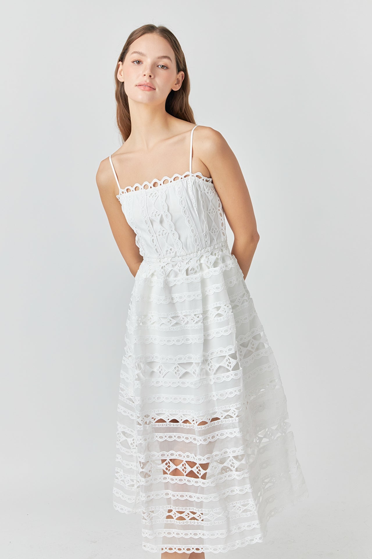 ENDLESS ROSE - Combination Lace Spaghetti Strap Midi - DRESSES available at Objectrare