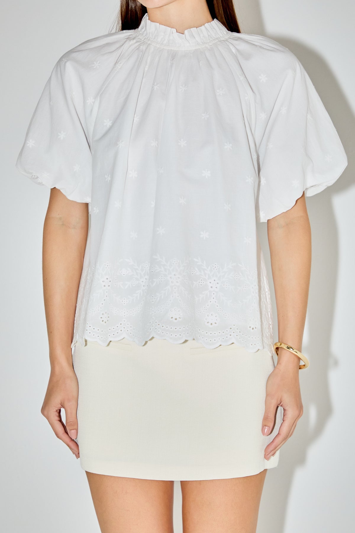 LA'VEN - Puff Sleeve Embroidered Top - TOPS available at Objectrare