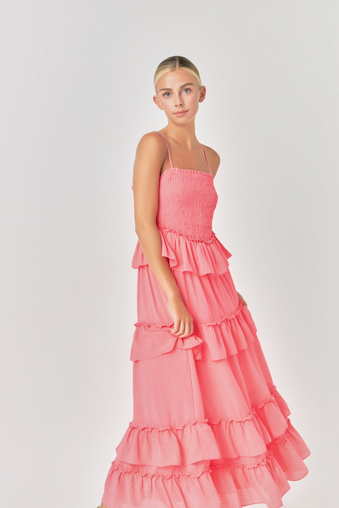 ENDLESS ROSE - Tiered Gingham Maxi Dress - DRESSES available at Objectrare