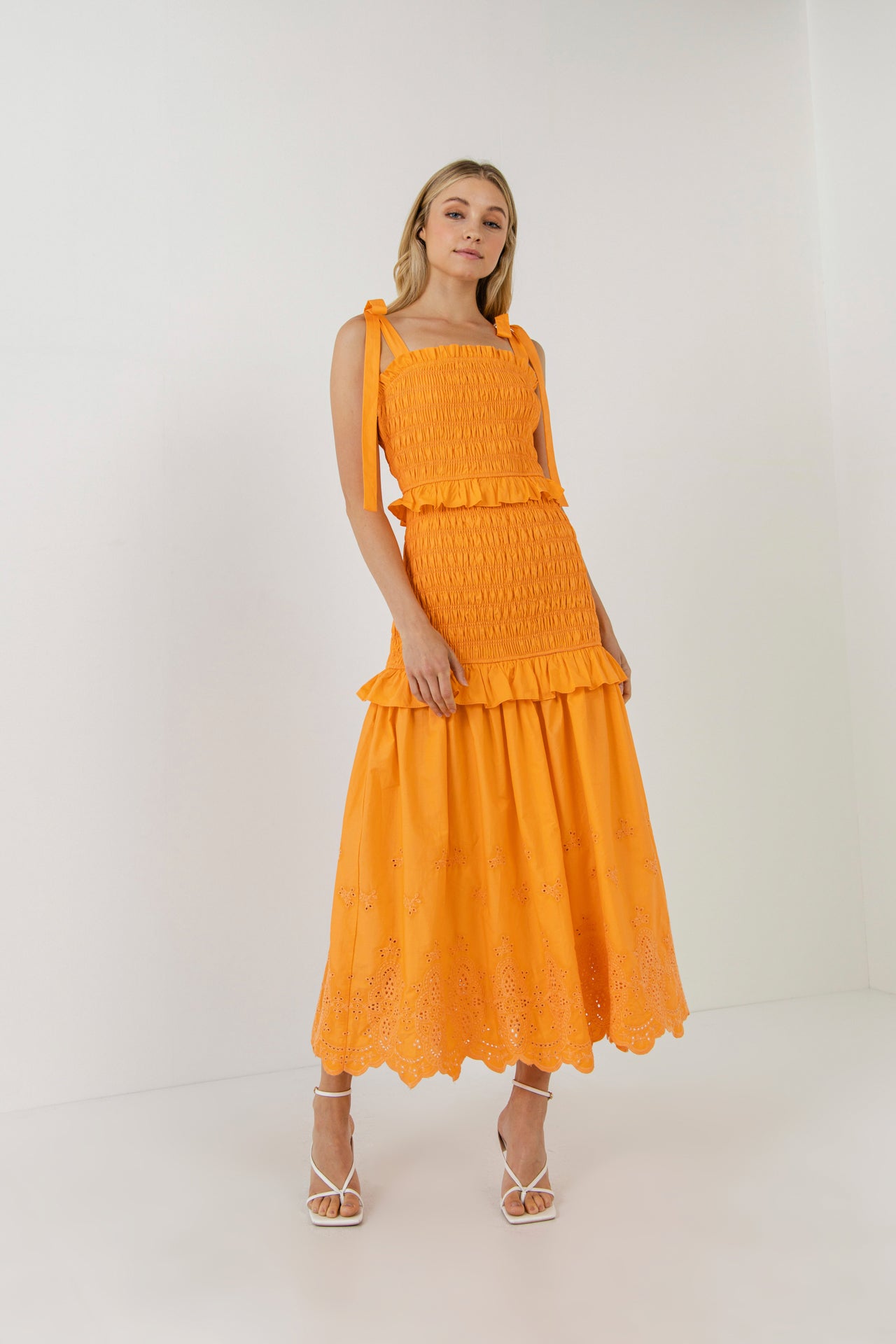 ENDLESS ROSE - Sunset Eyelet Smocked Maxi - DRESSES available at Objectrare