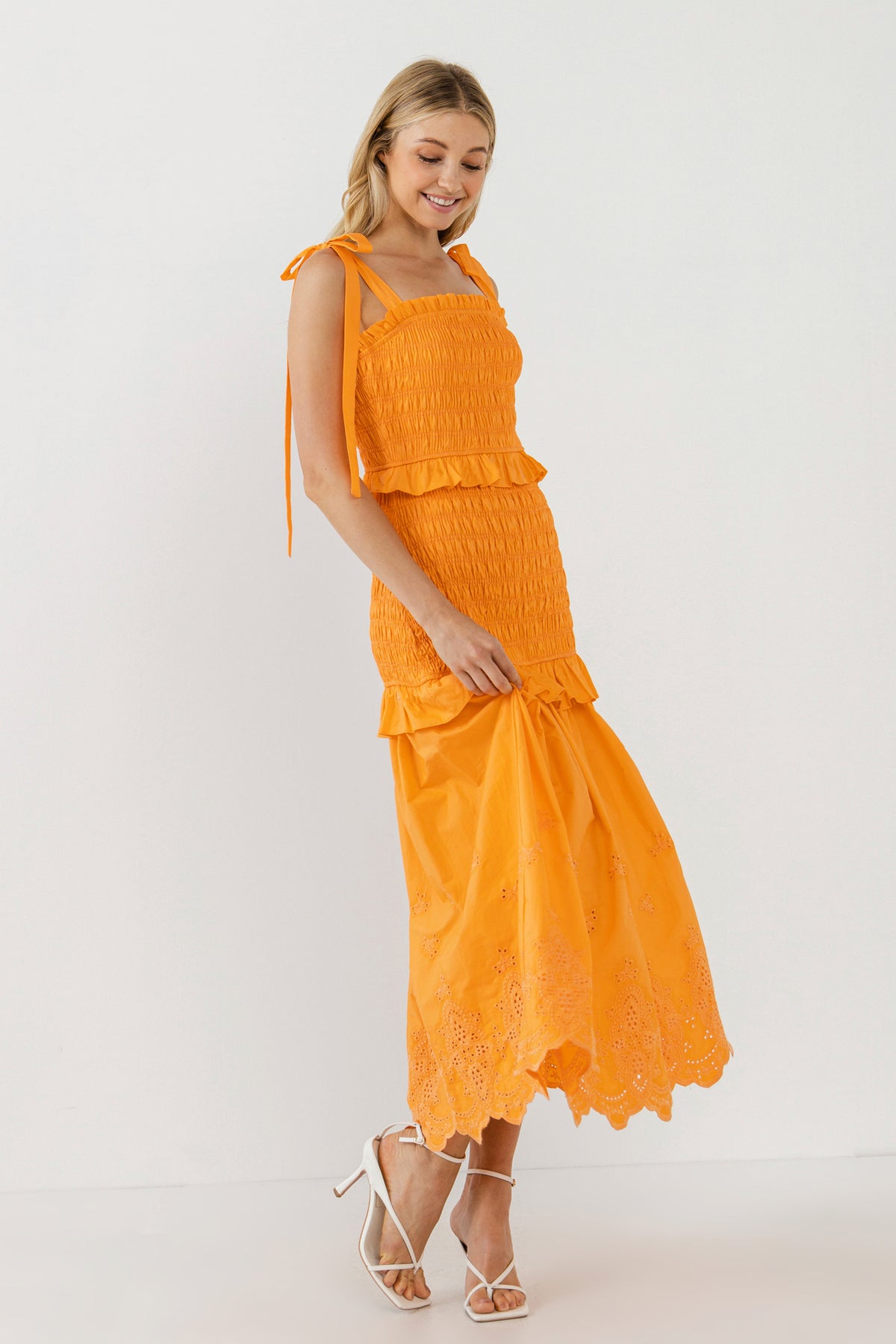 ENDLESS ROSE - Sunset Eyelet Smocked Maxi - DRESSES available at Objectrare