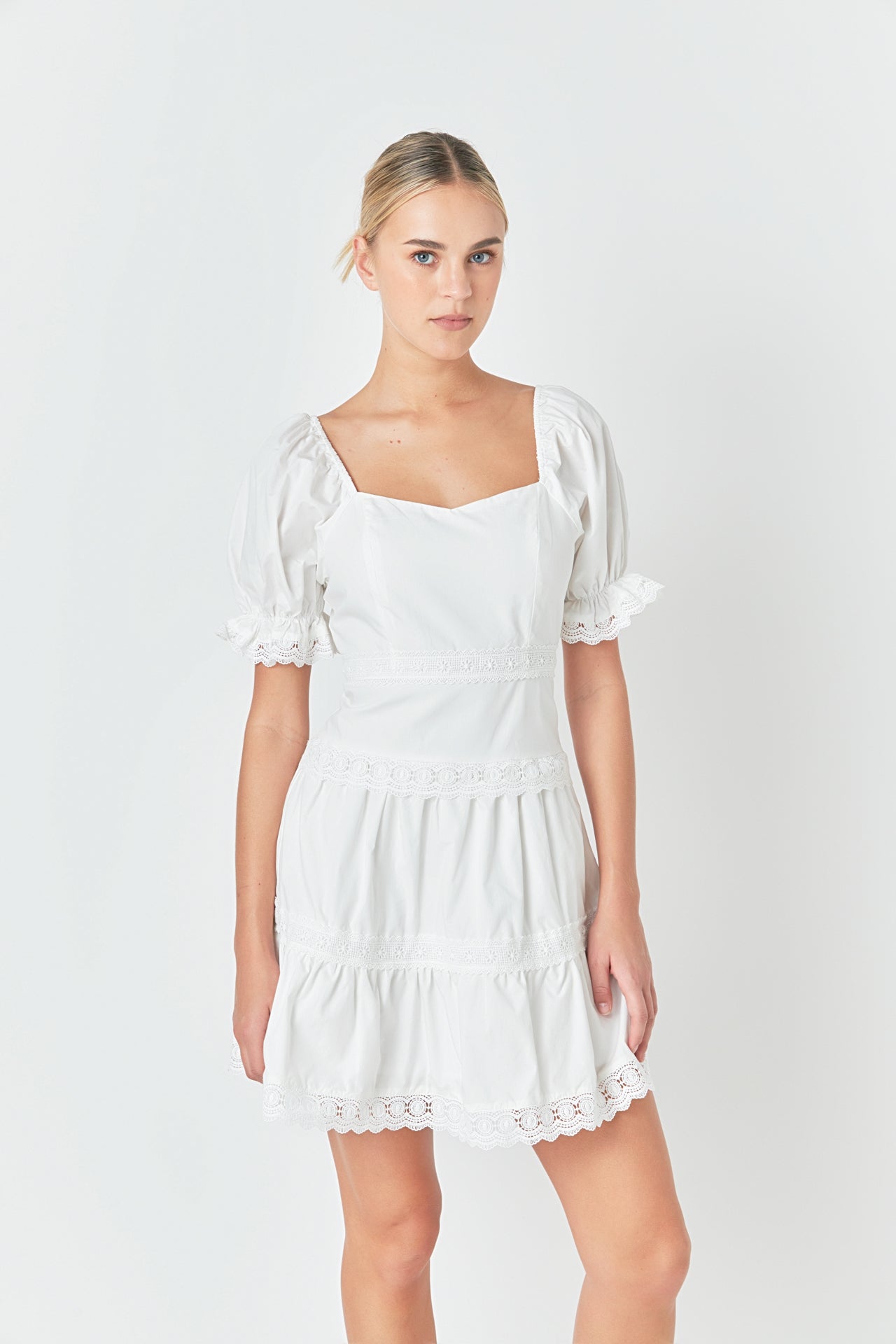 ENDLESS ROSE - Sweetheart Lace Combo Puff Mini - DRESSES available at Objectrare