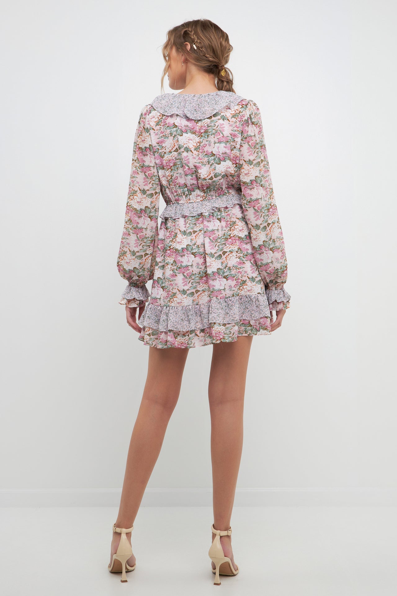 Multi Floral Contrast Ruffled Mini Dress