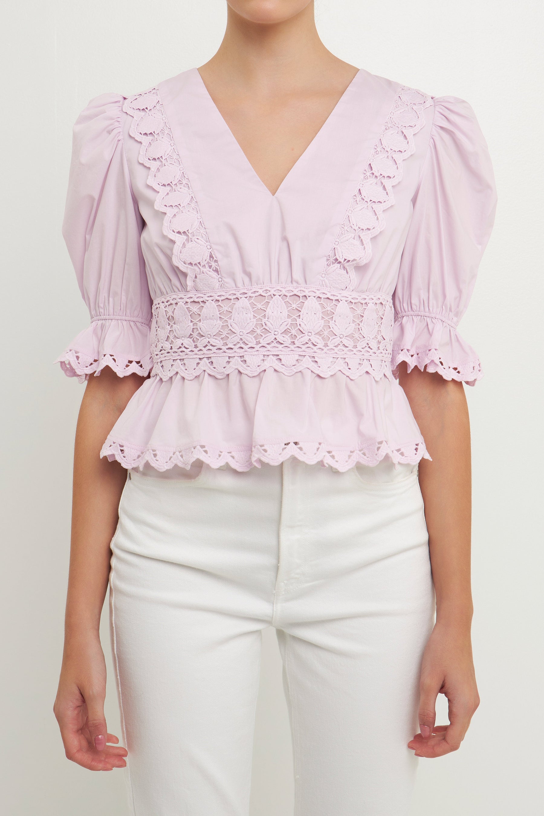 ENDLESS ROSE - Combination Eyelet Lace Top - TOPS available at Objectrare