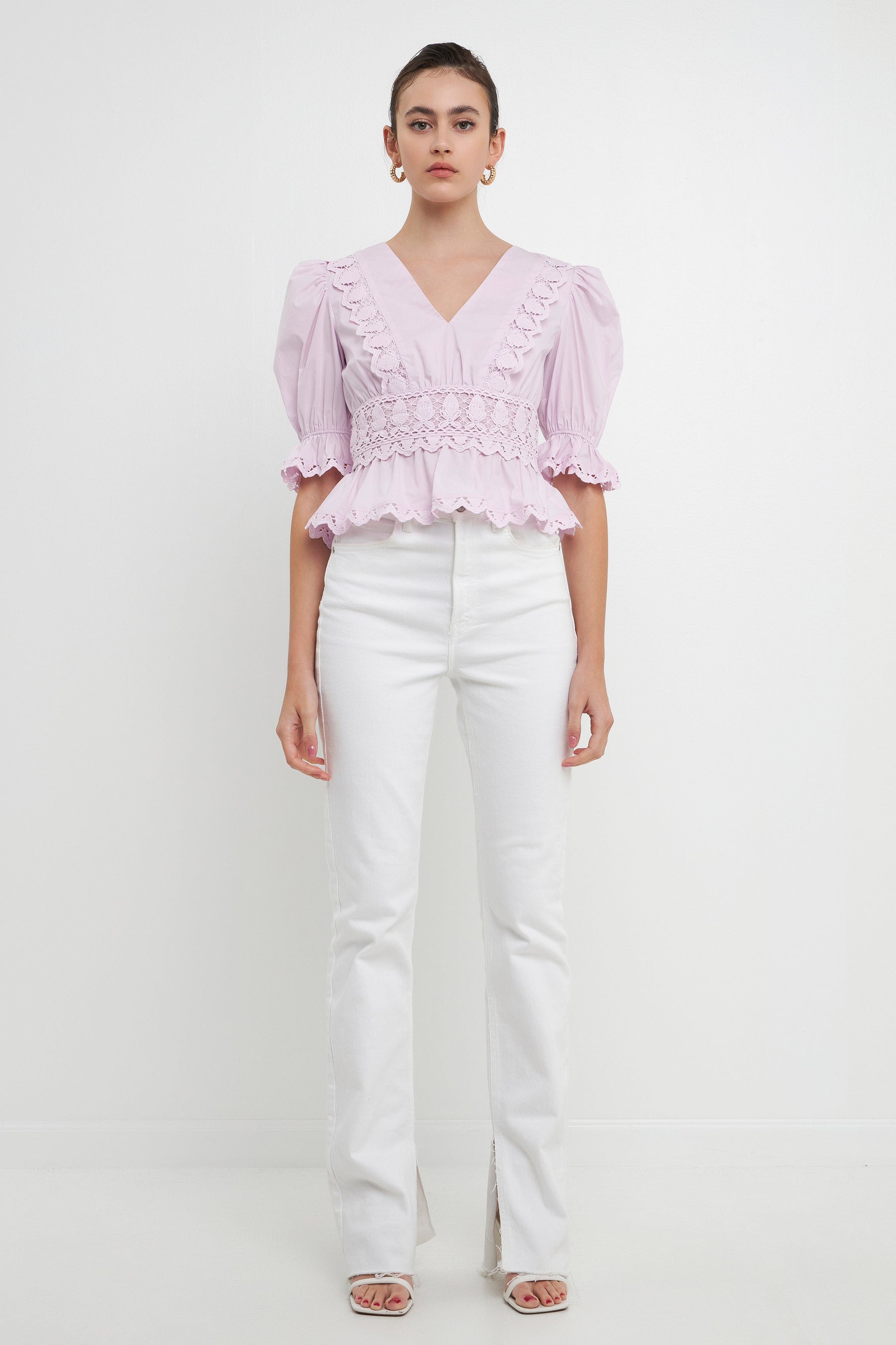 ENDLESS ROSE - Combination Eyelet Lace Top - TOPS available at Objectrare