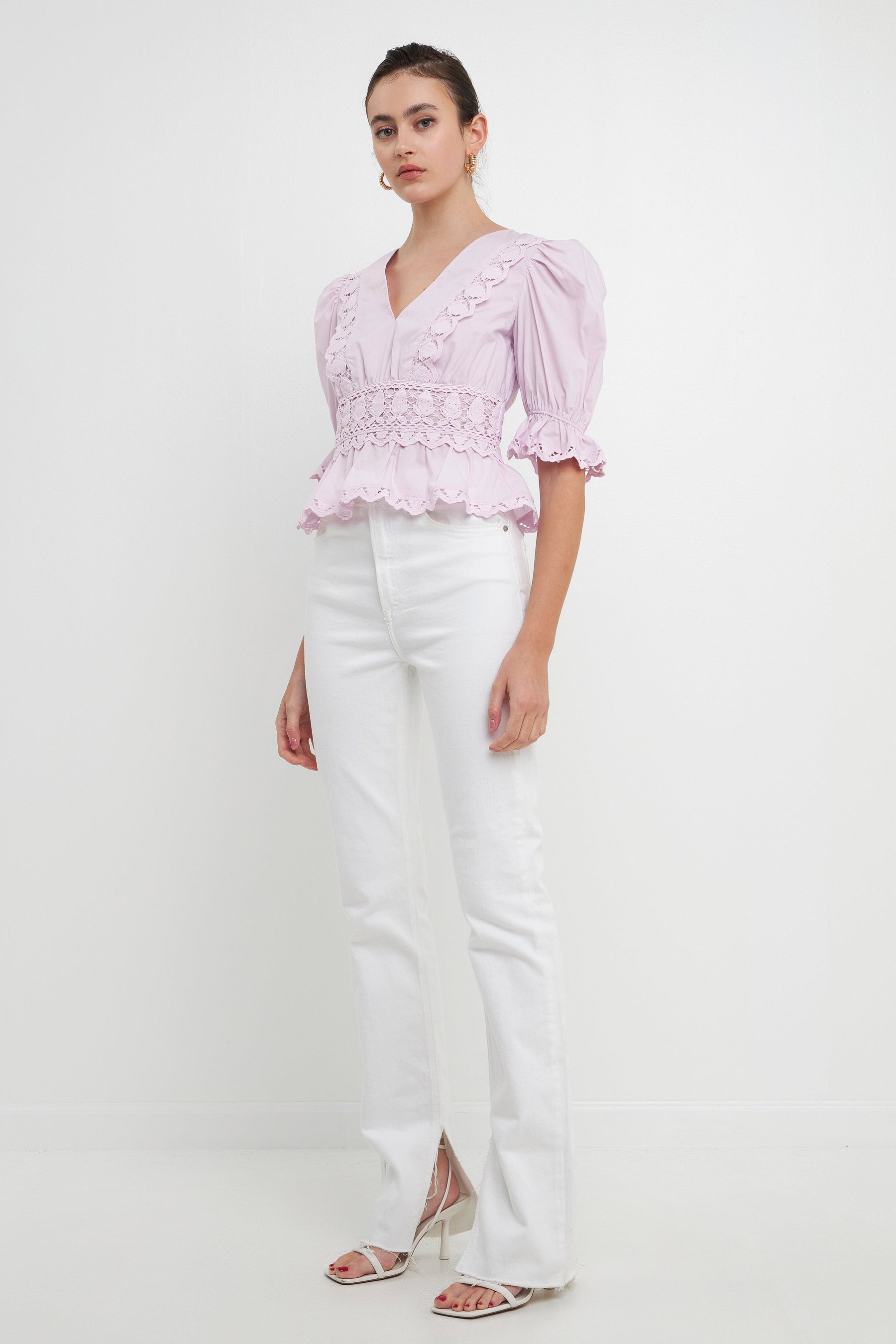 ENDLESS ROSE - Combination Eyelet Lace Top - TOPS available at Objectrare