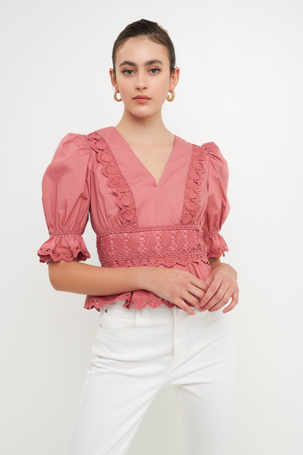 ENDLESS ROSE - Combination Eyelet Lace Top - TOPS available at Objectrare
