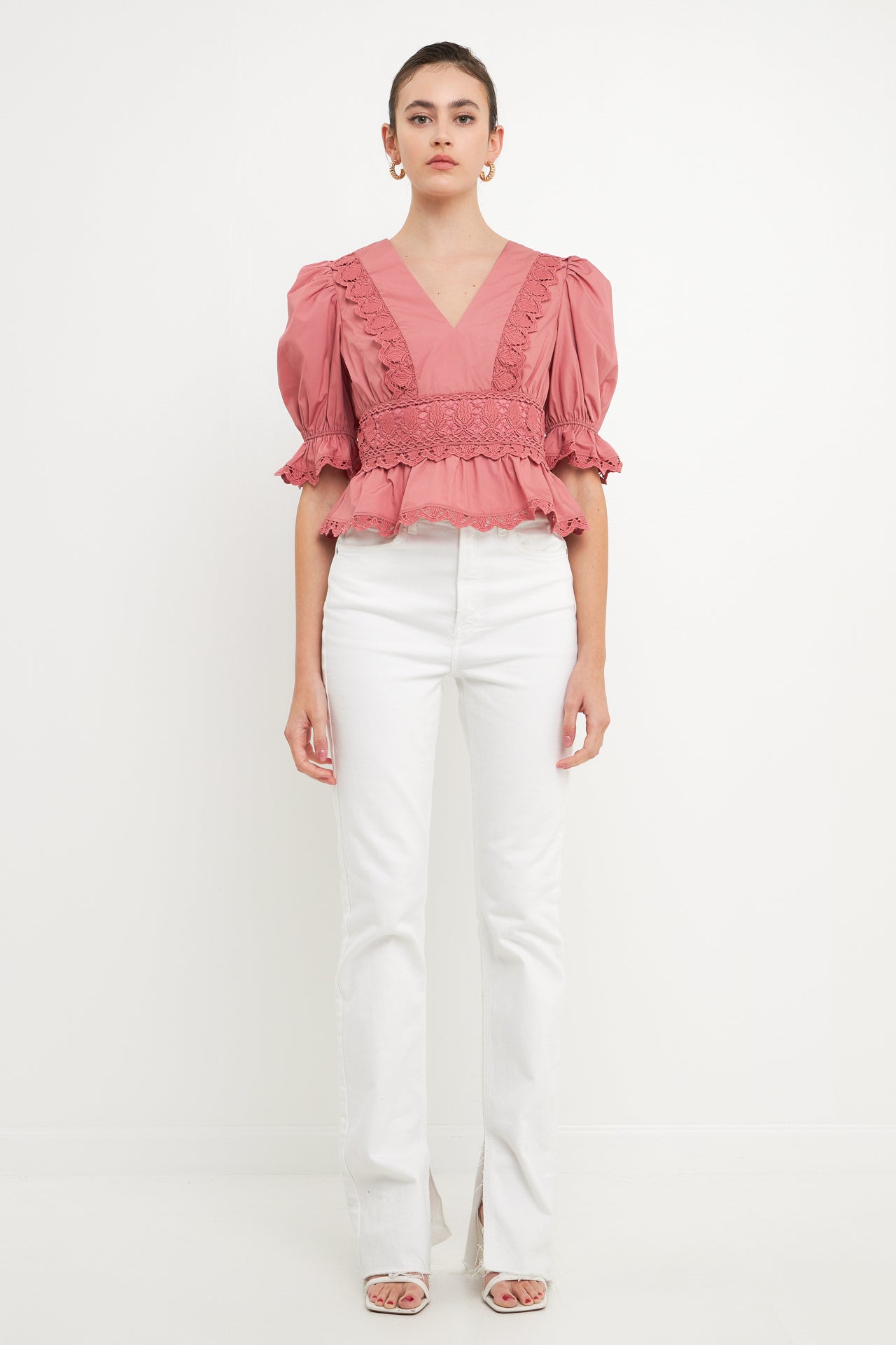 ENDLESS ROSE - Combination Eyelet Lace Top - TOPS available at Objectrare