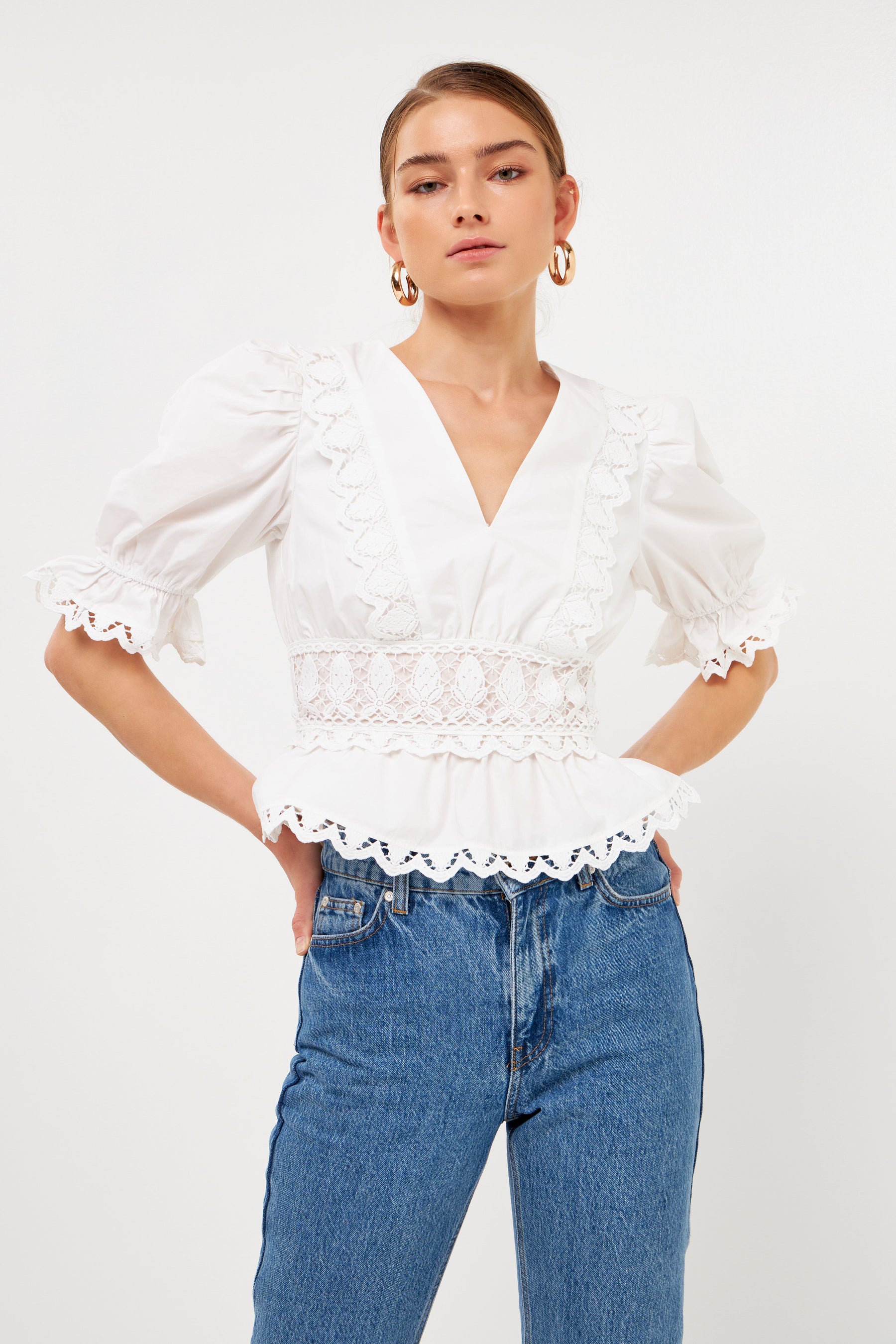 ENDLESS ROSE - Combination Eyelet Lace Top - TOPS available at Objectrare