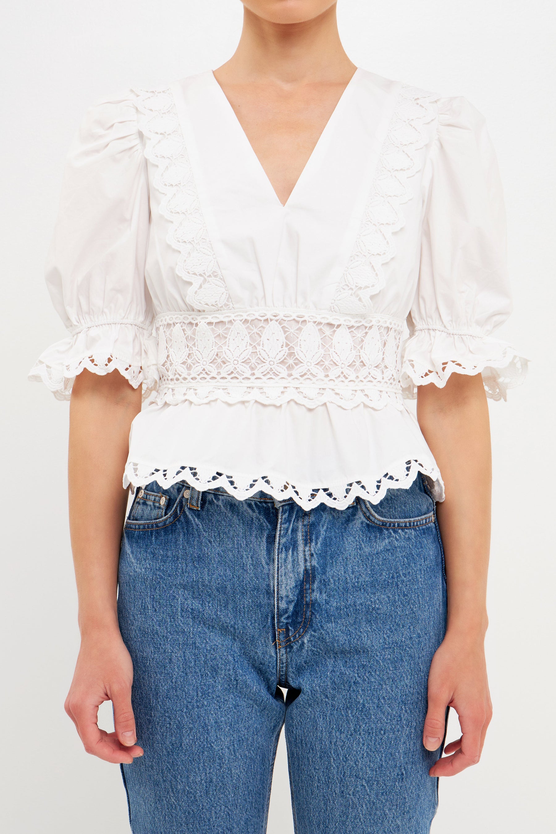ENDLESS ROSE - Combination Eyelet Lace Top - TOPS available at Objectrare