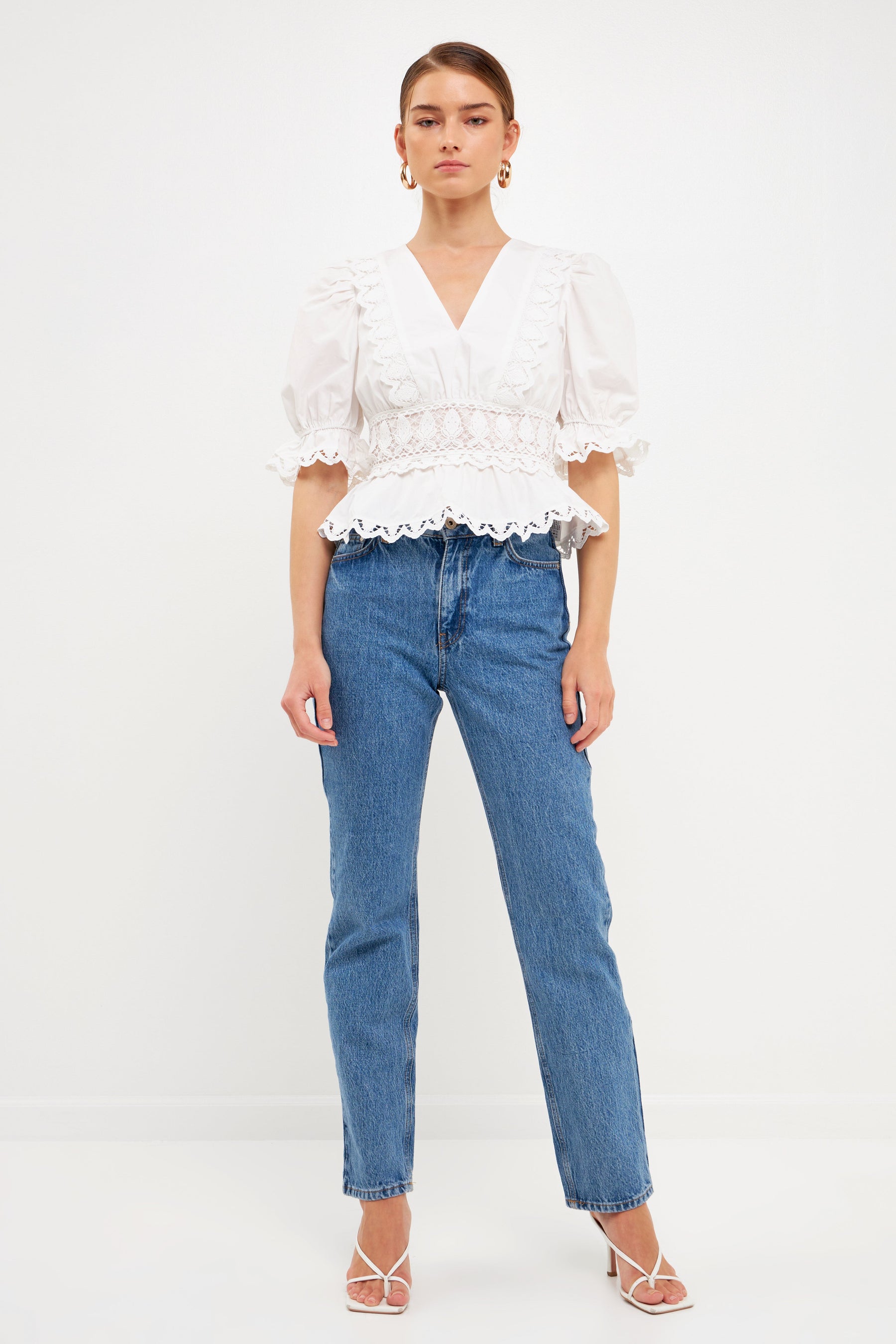 ENDLESS ROSE - Combination Eyelet Lace Top - TOPS available at Objectrare