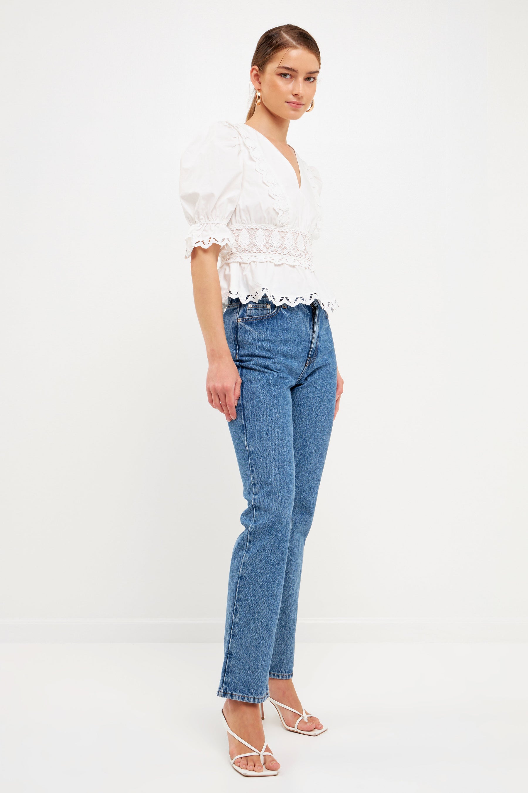 ENDLESS ROSE - Combination Eyelet Lace Top - TOPS available at Objectrare