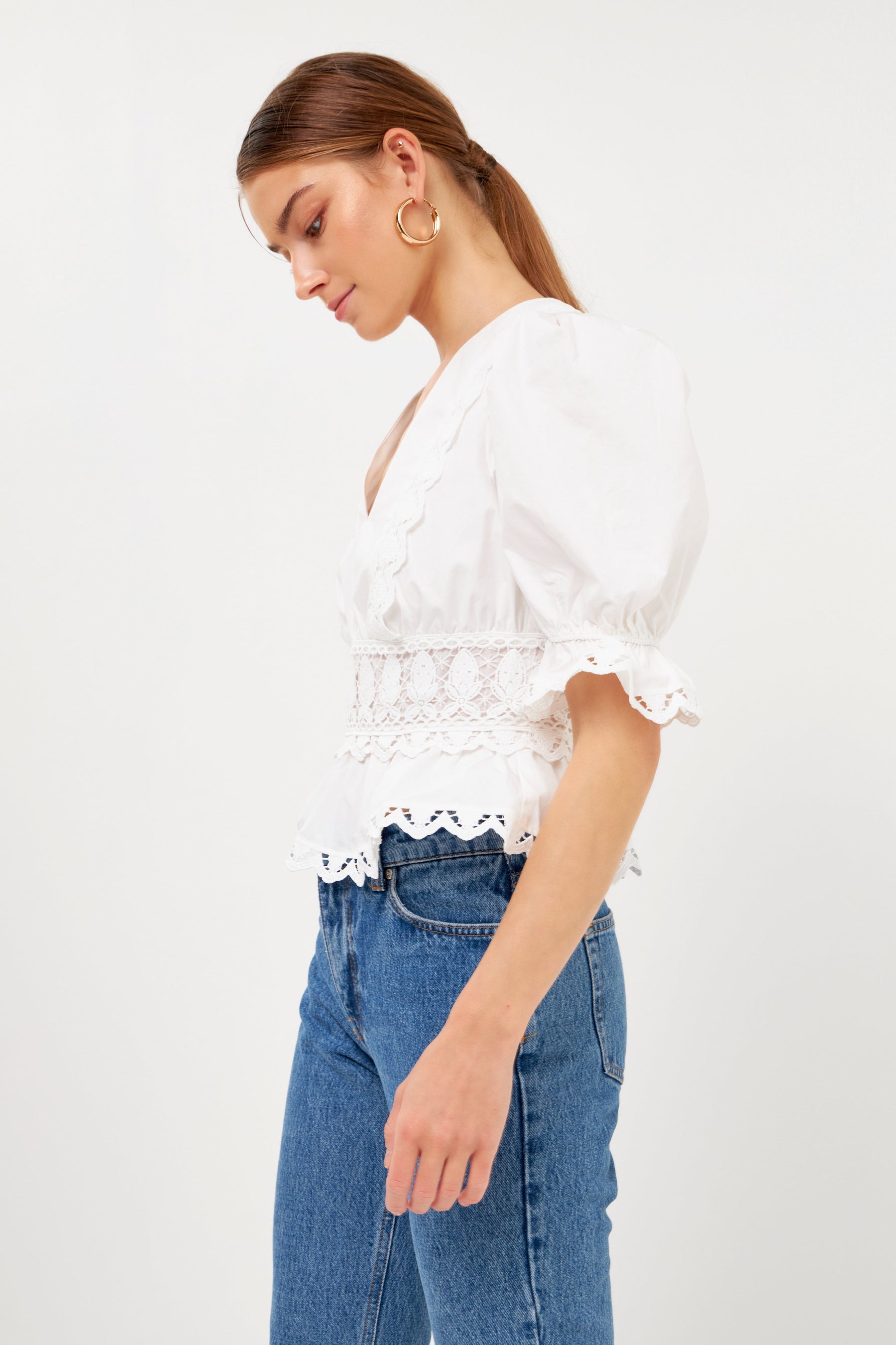 ENDLESS ROSE - Combination Eyelet Lace Top - TOPS available at Objectrare